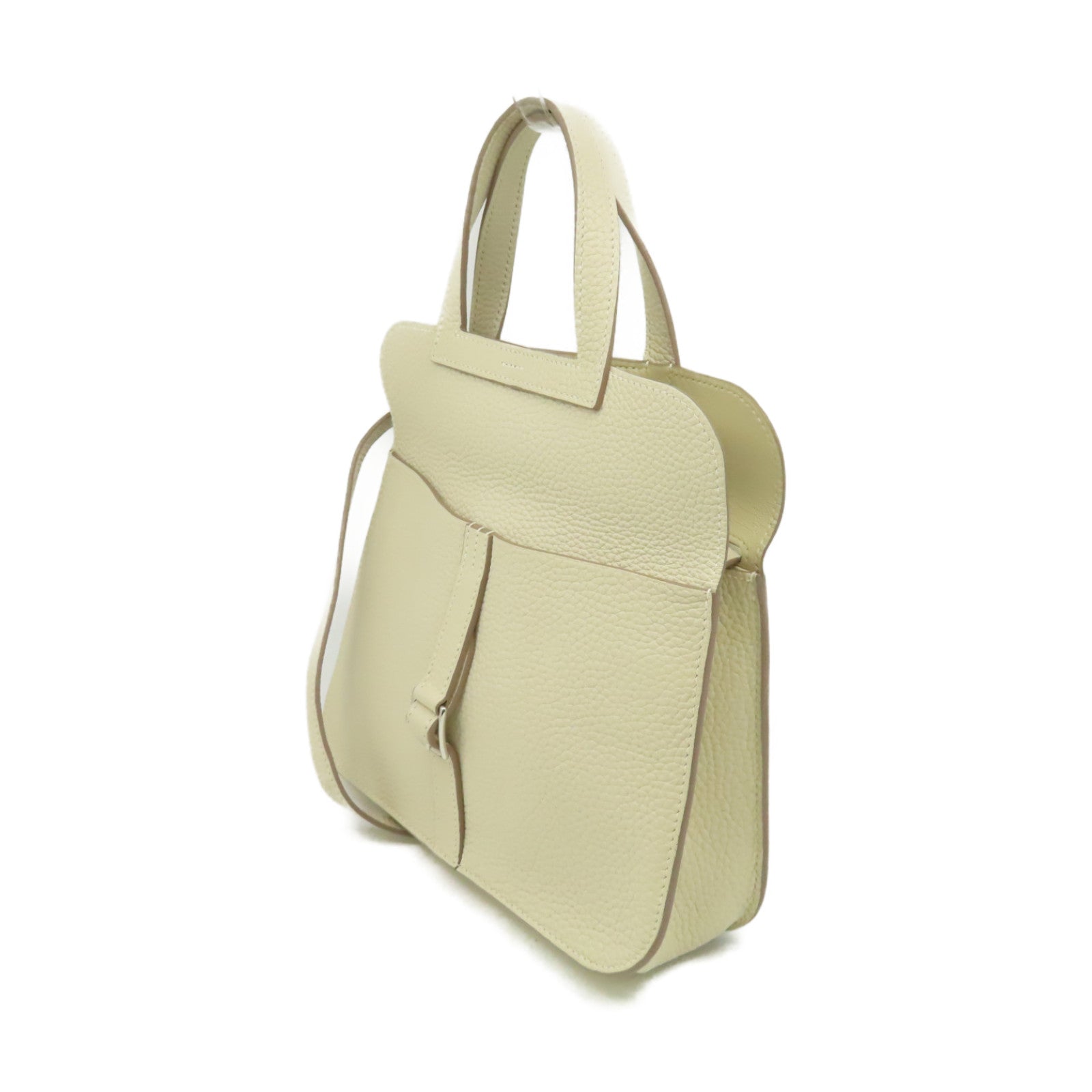 HERMES Clemence皮革Halzan 25 2Way Shoulder Bag銀扣手挽肩背兩用袋Craie奶昔白色