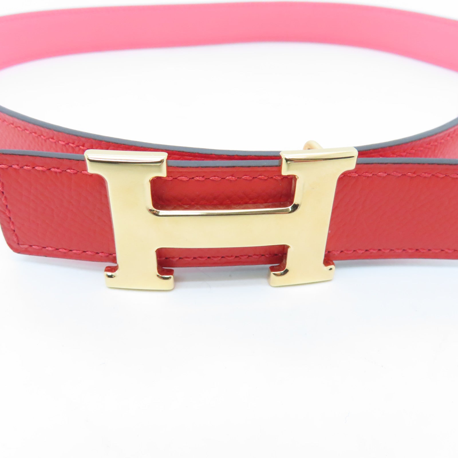 HERMES Veau Epsom Leather Belt 80cm Gold Buckle Belt Heart Red/Candy Pink