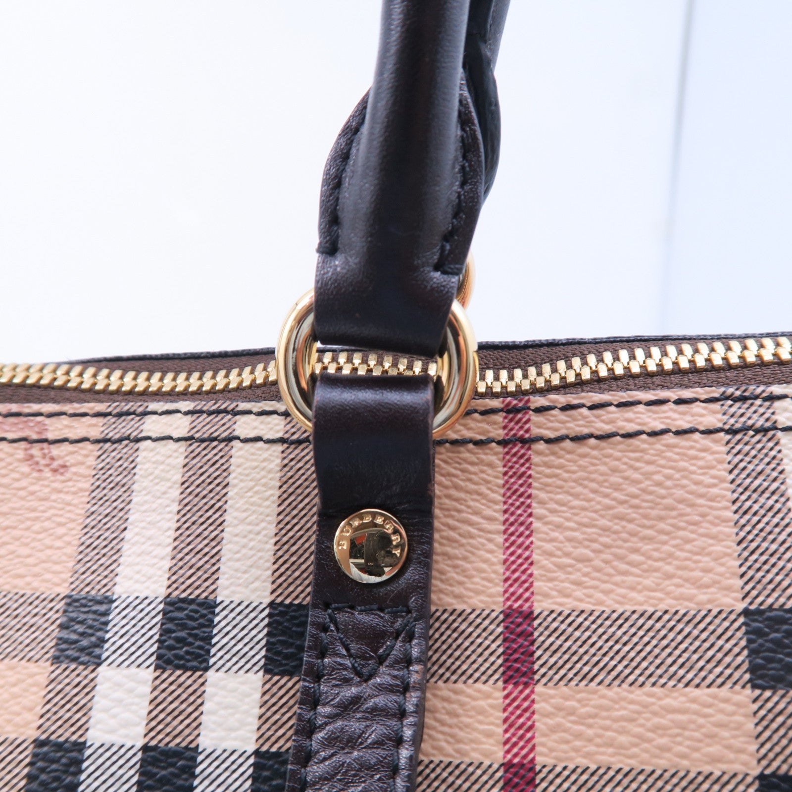 BURBERRY 塗層帆布Salisbury Tote Haymarket金扣手挽袋棕色