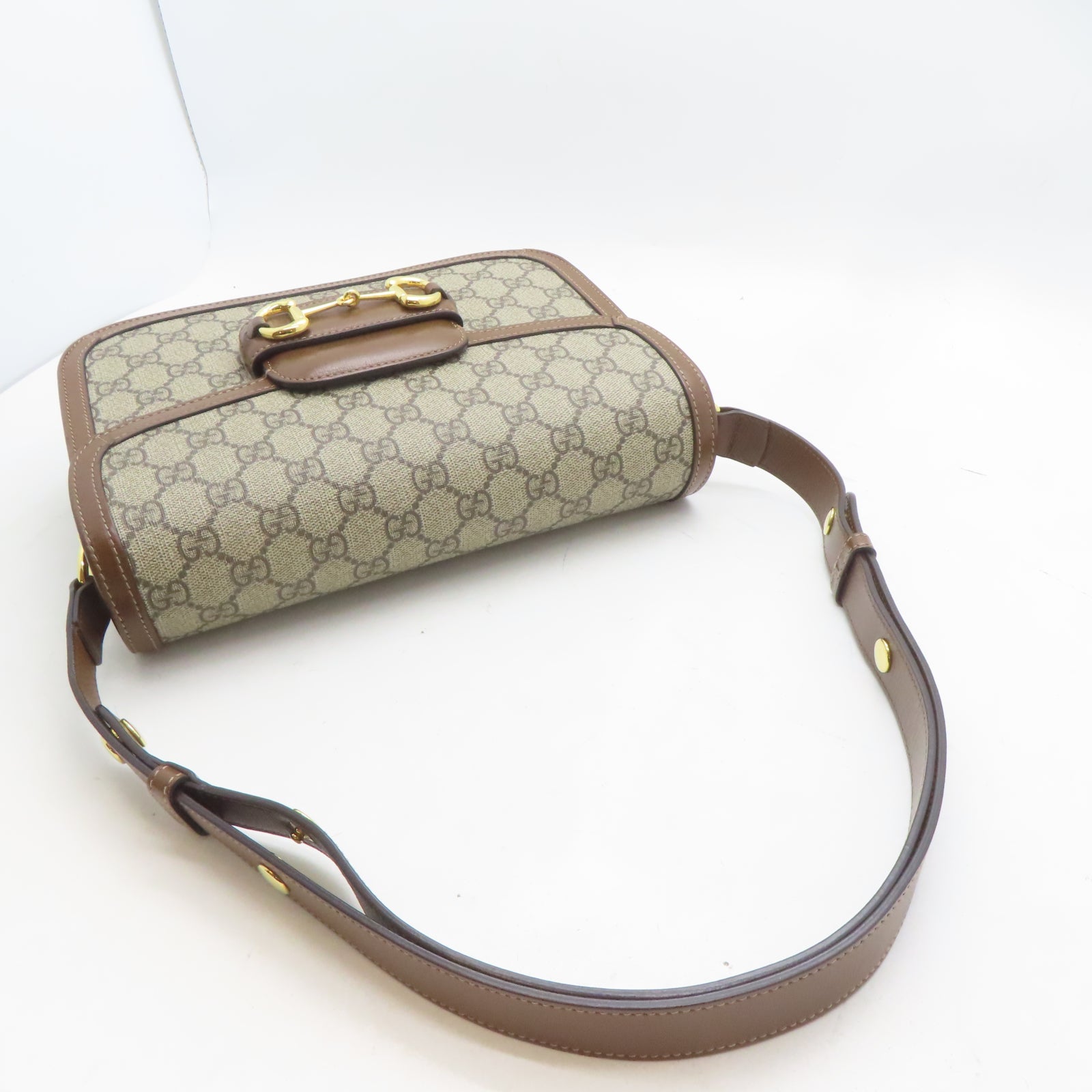 GUCCI 塗層帆布Horsebit 1955金扣肩背袋啡色
