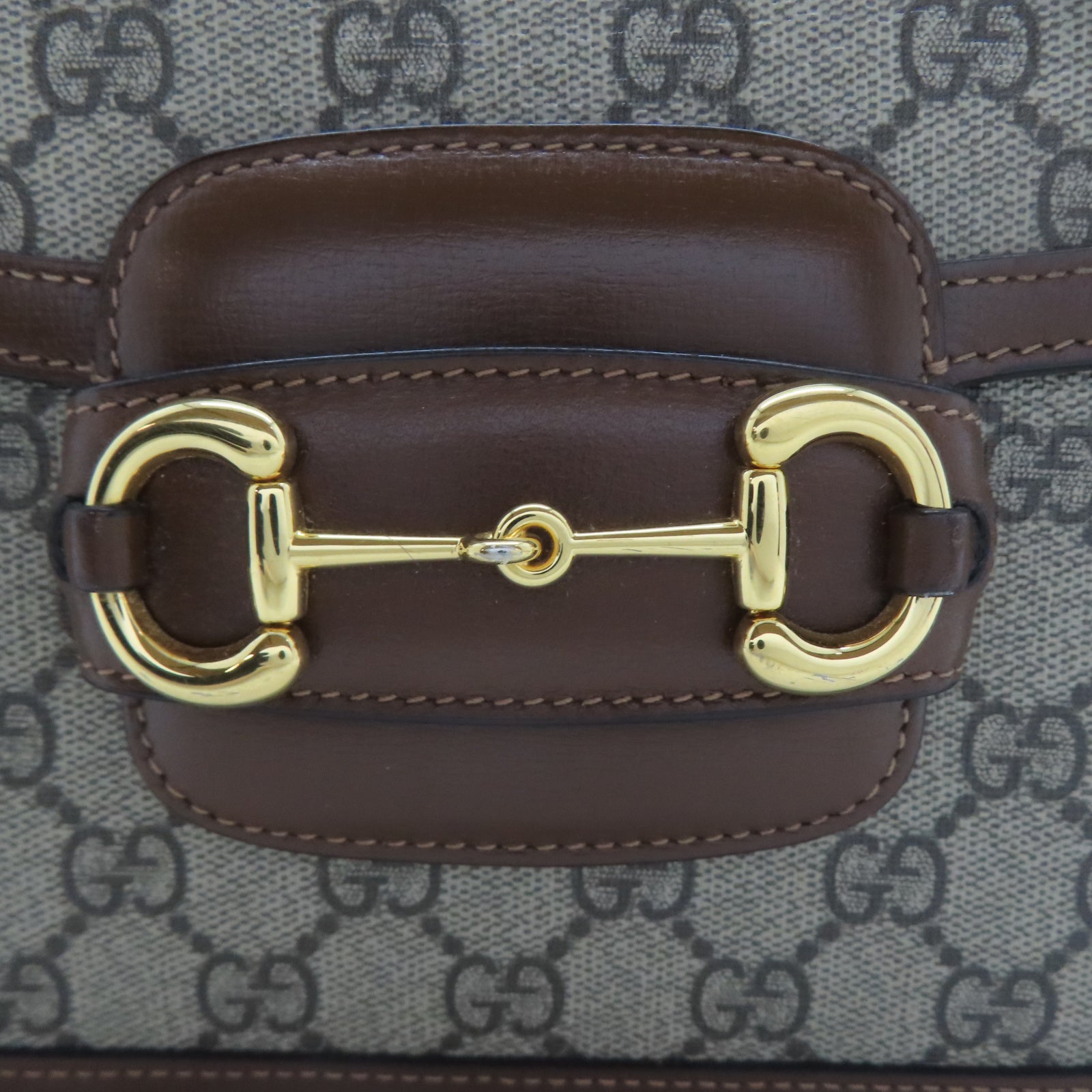GUCCI 塗層帆布Horsebit 1955金扣肩背袋啡色