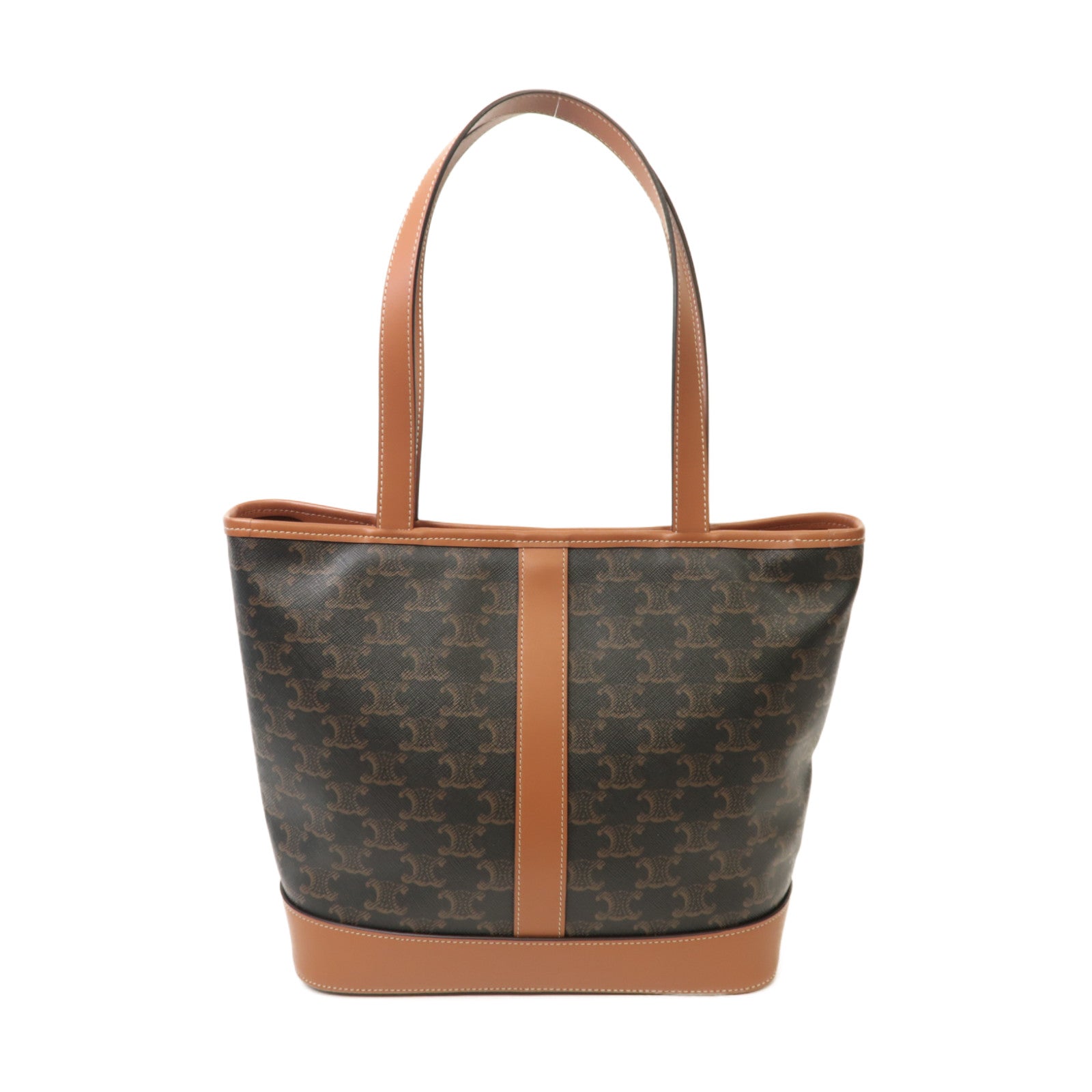 CELINE Triomphe帆布/牛皮皮革Small Cabas Bag金扣肩背袋啡色