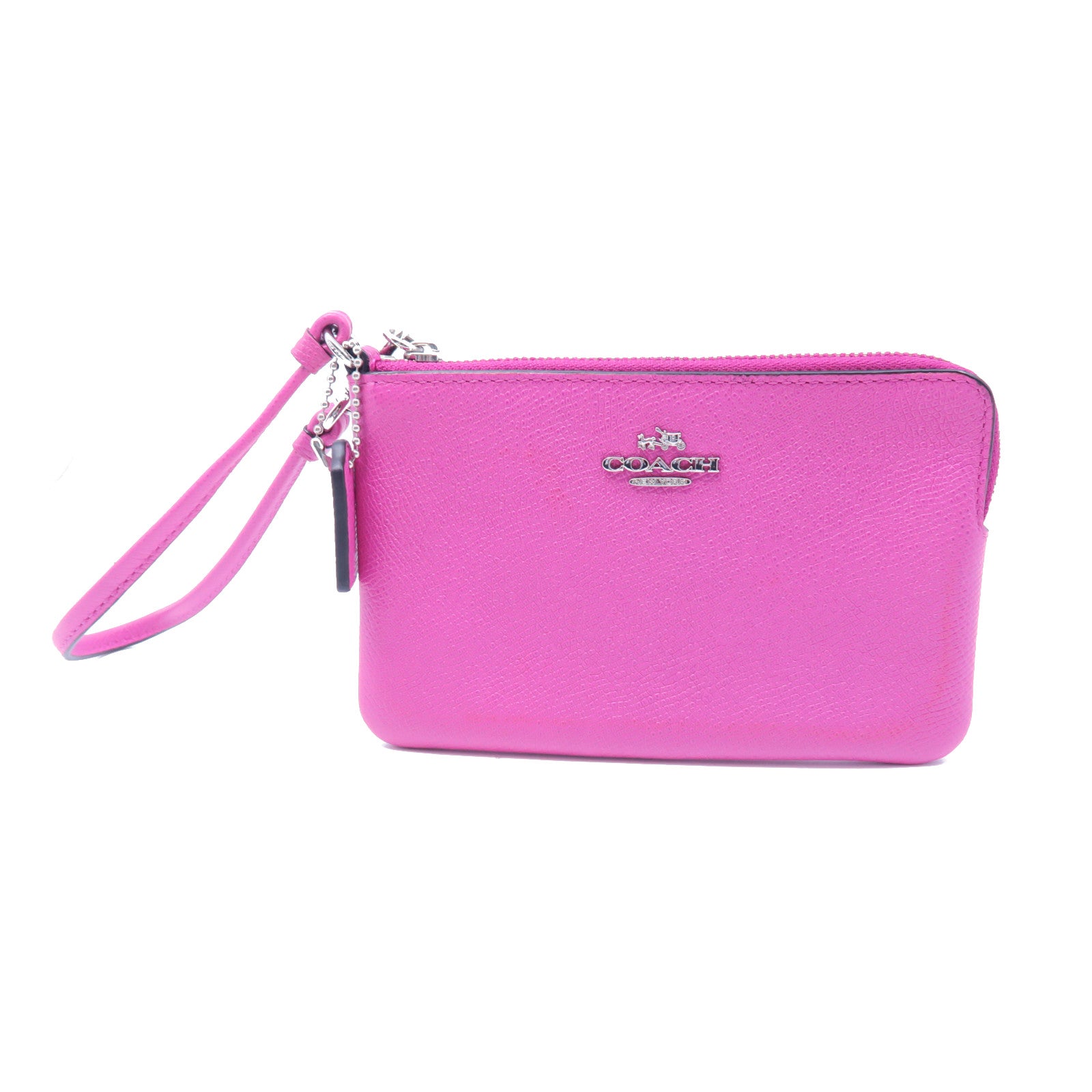 COACH 牛皮皮革Pouch Wallet銀扣手拿包粉紅色