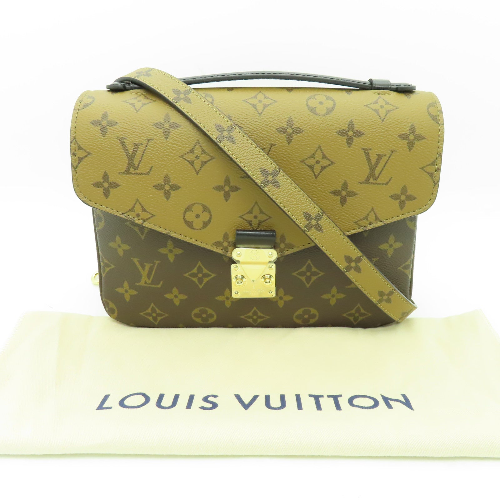 LOUIS VUITTON Monogram Reverse Pochette Metis金扣手挽肩背兩用袋啡色