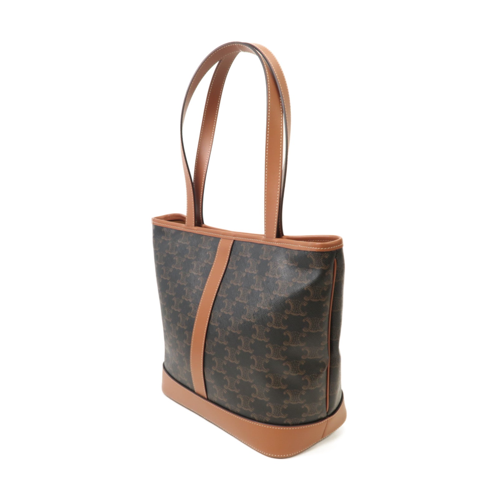 CELINE Triomphe帆布/牛皮皮革Small Cabas Bag金扣肩背袋啡色