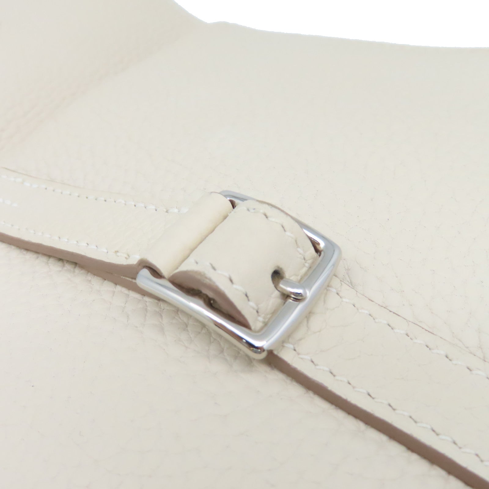 HERMES Clemence皮革Halzan 25 2Way Shoulder Bag銀扣手挽肩背兩用袋Craie奶昔白色