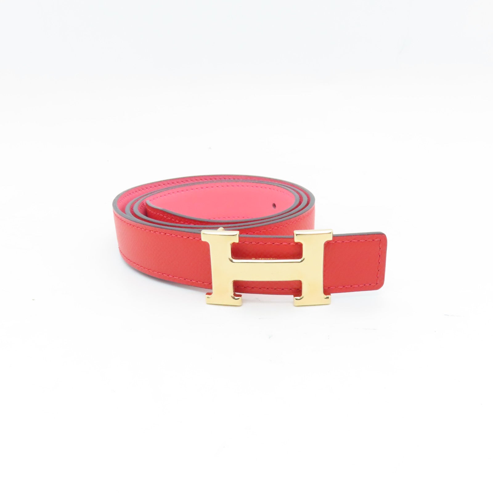 HERMES Veau Epsom Leather Belt 80cm Gold Buckle Belt Heart Red/Candy Pink