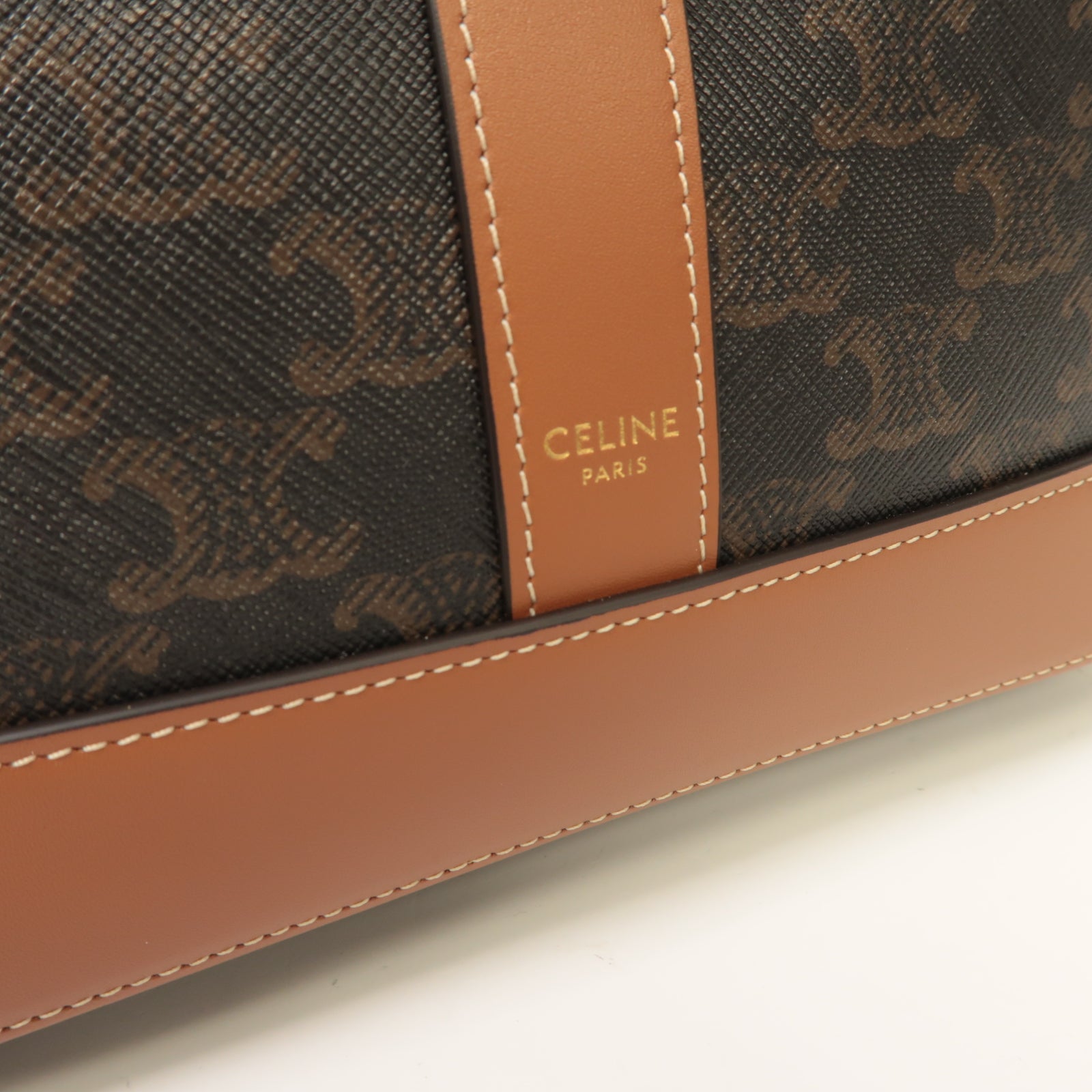CELINE Triomphe帆布/牛皮皮革Small Cabas Bag金扣肩背袋啡色
