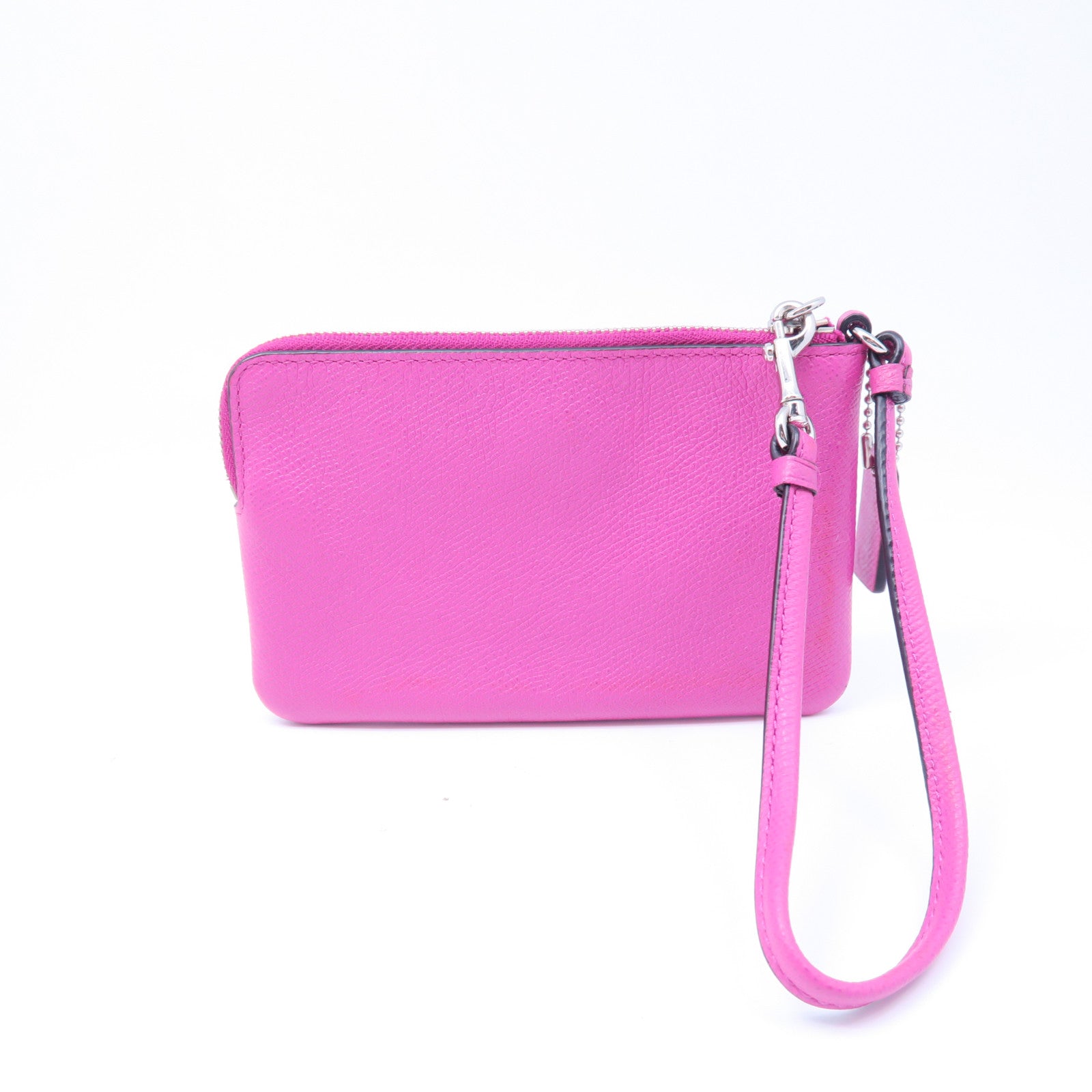 COACH 牛皮皮革Pouch Wallet銀扣手拿包粉紅色