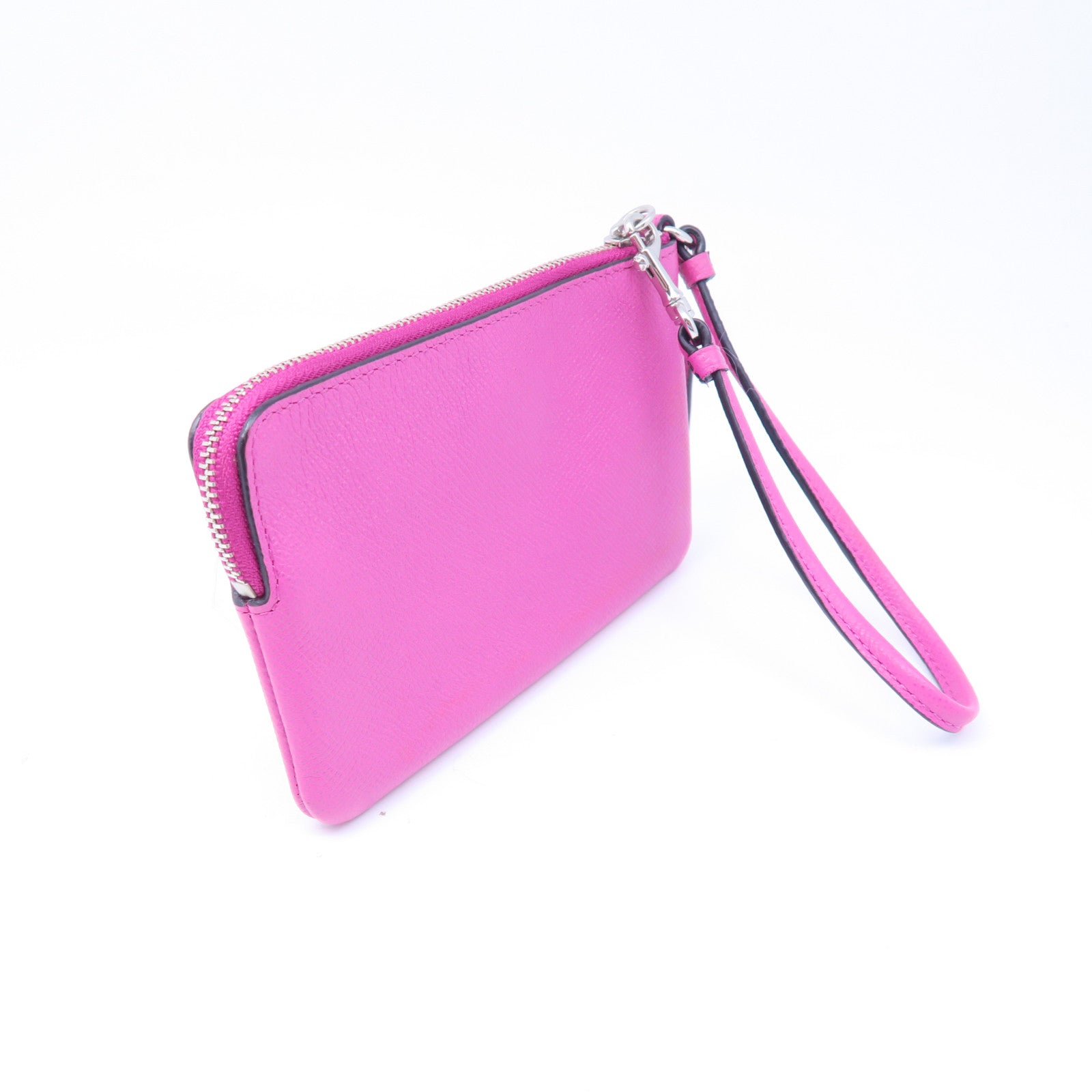 COACH 牛皮皮革Pouch Wallet銀扣手拿包粉紅色