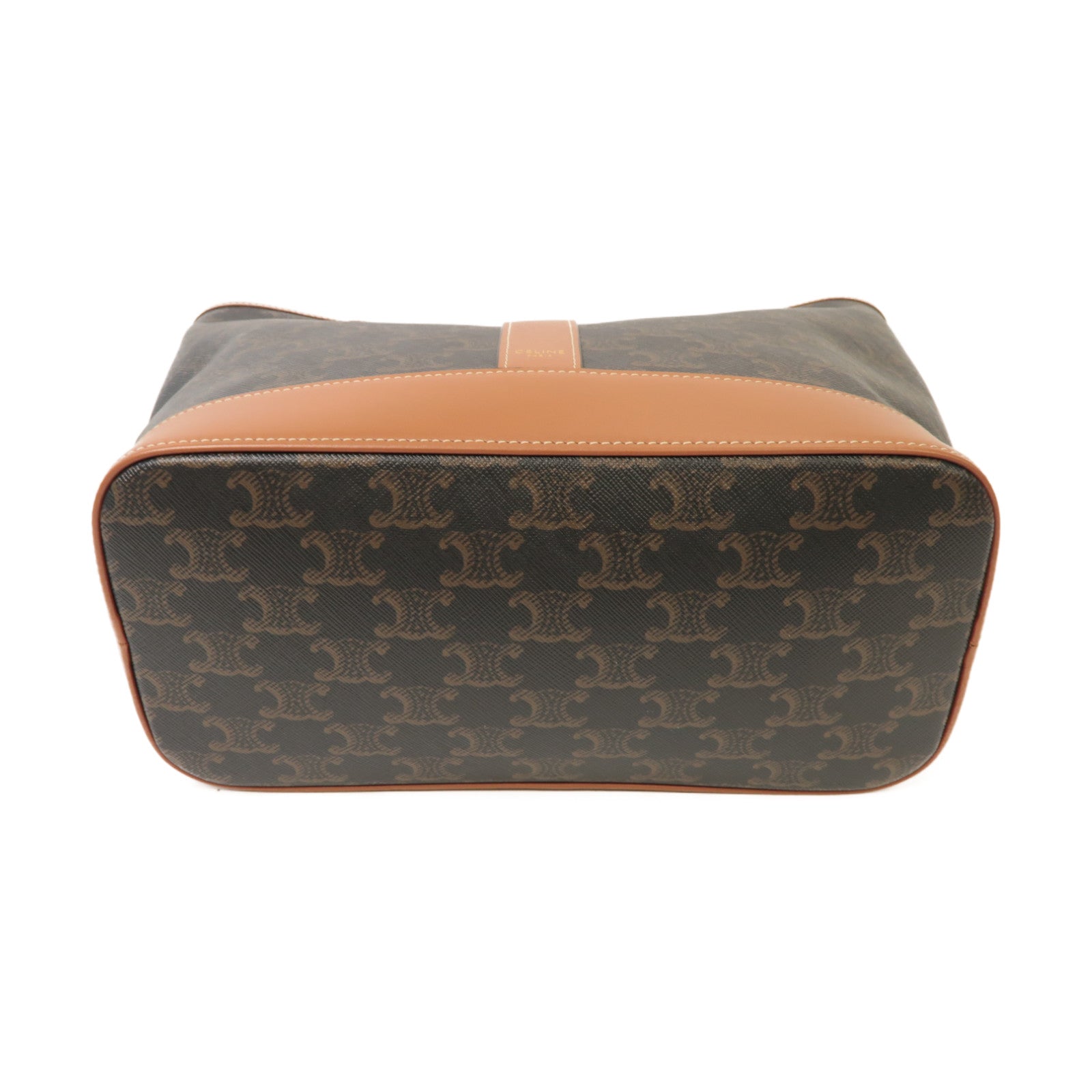 CELINE Triomphe帆布/牛皮皮革Small Cabas Bag金扣肩背袋啡色