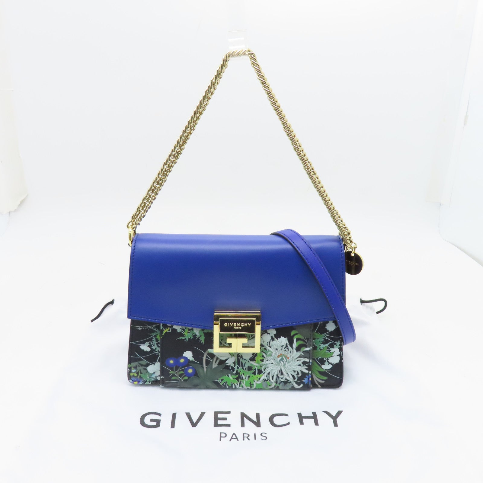 GIVENCHY Sheepskin Leather Shoulder Bag Gold Buckle Handle Shoulder Bag Blue