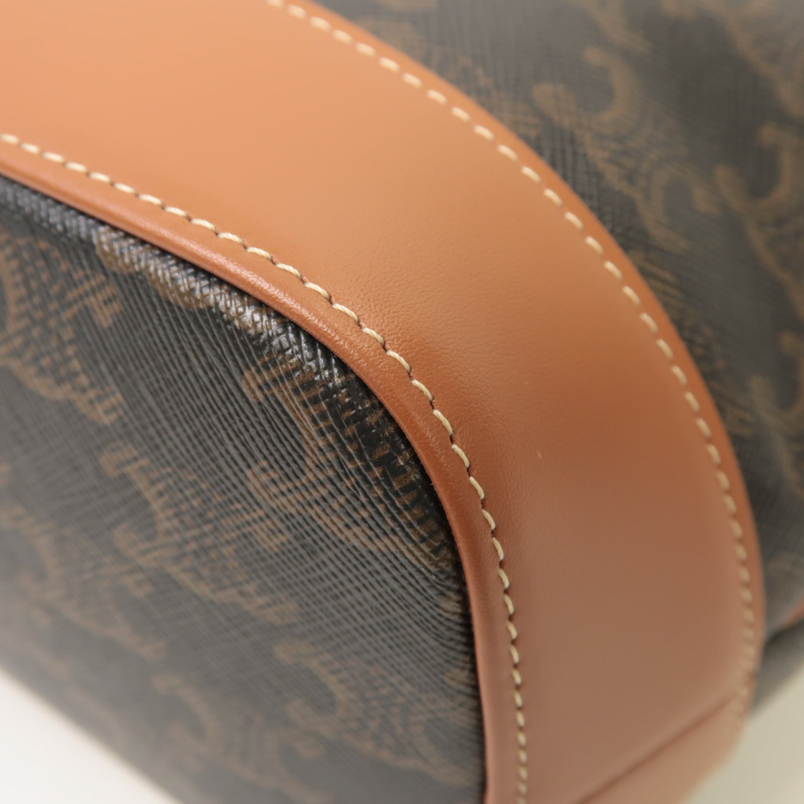 CELINE Triomphe帆布/牛皮皮革Small Cabas Bag金扣肩背袋啡色