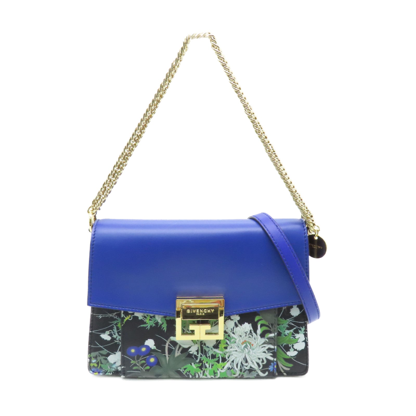 GIVENCHY Sheepskin Leather Shoulder Bag Gold Buckle Handle Shoulder Bag Blue