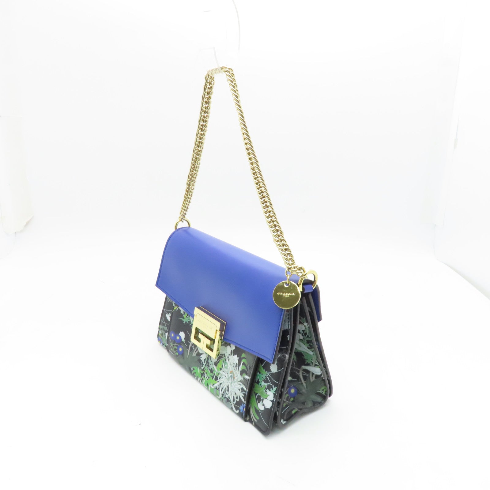 GIVENCHY Sheepskin Leather Shoulder Bag Gold Buckle Handle Shoulder Bag Blue