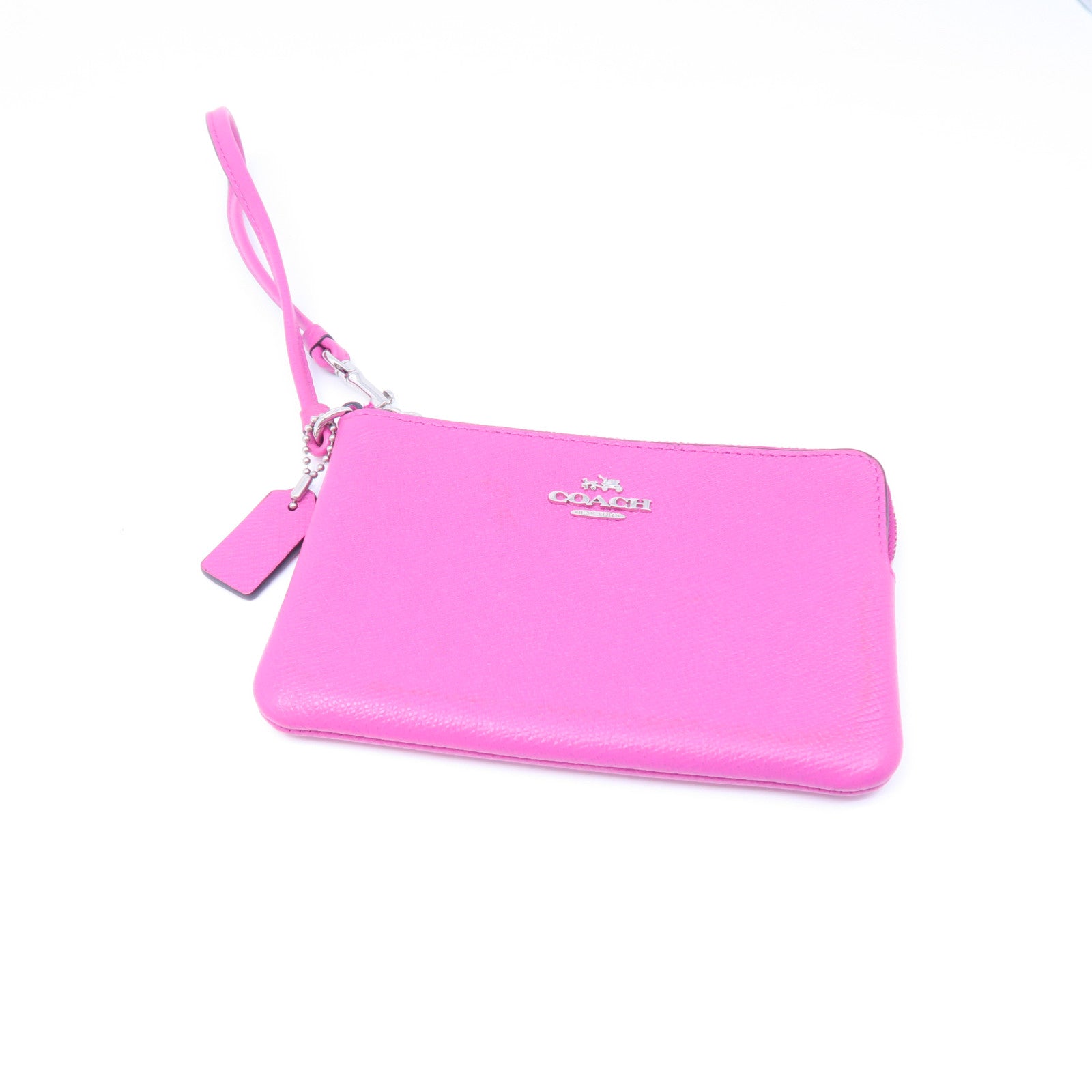 COACH 牛皮皮革Pouch Wallet銀扣手拿包粉紅色