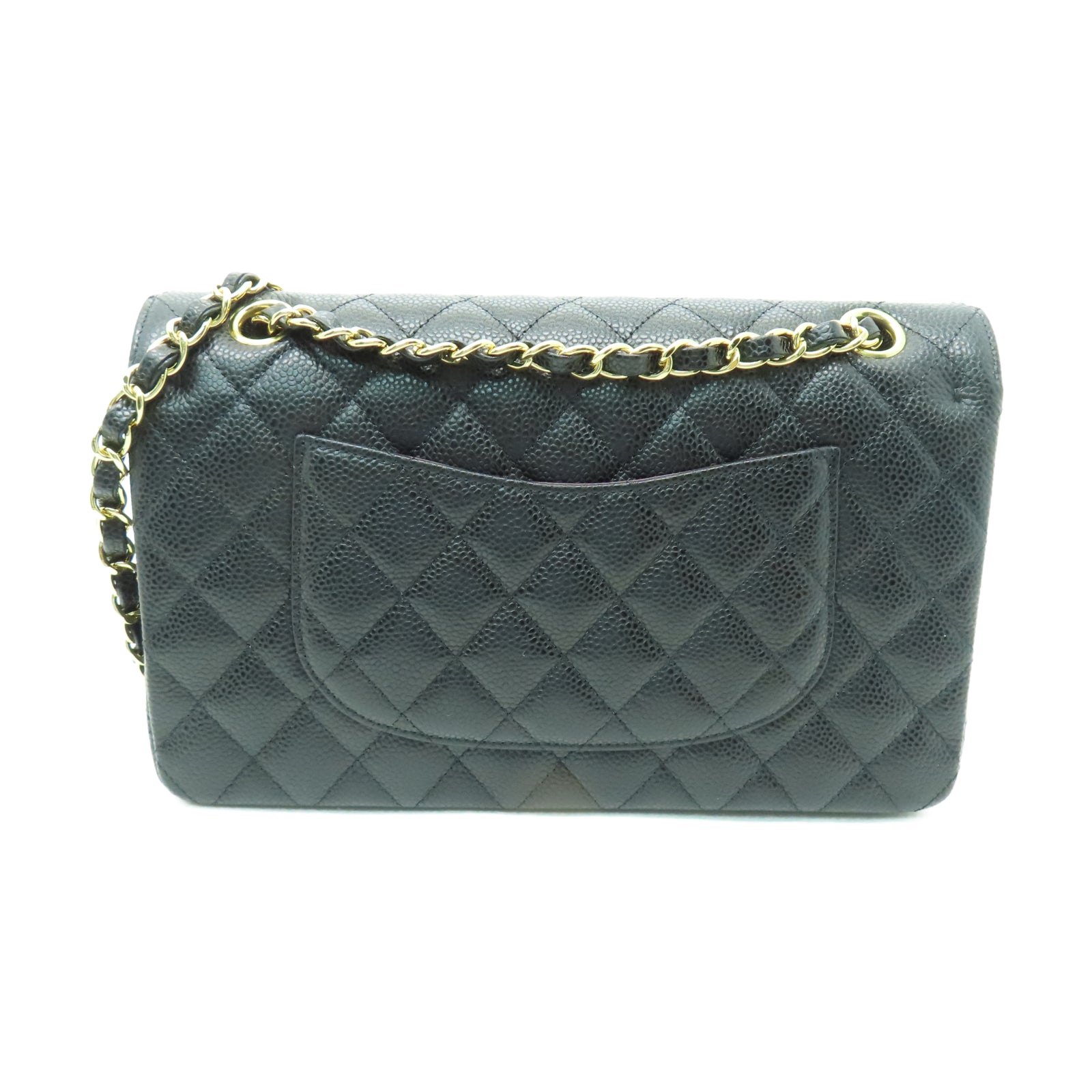 CHANEL 菱格Caviar皮革Chain Shoulder金扣鏈帶肩背袋黑色