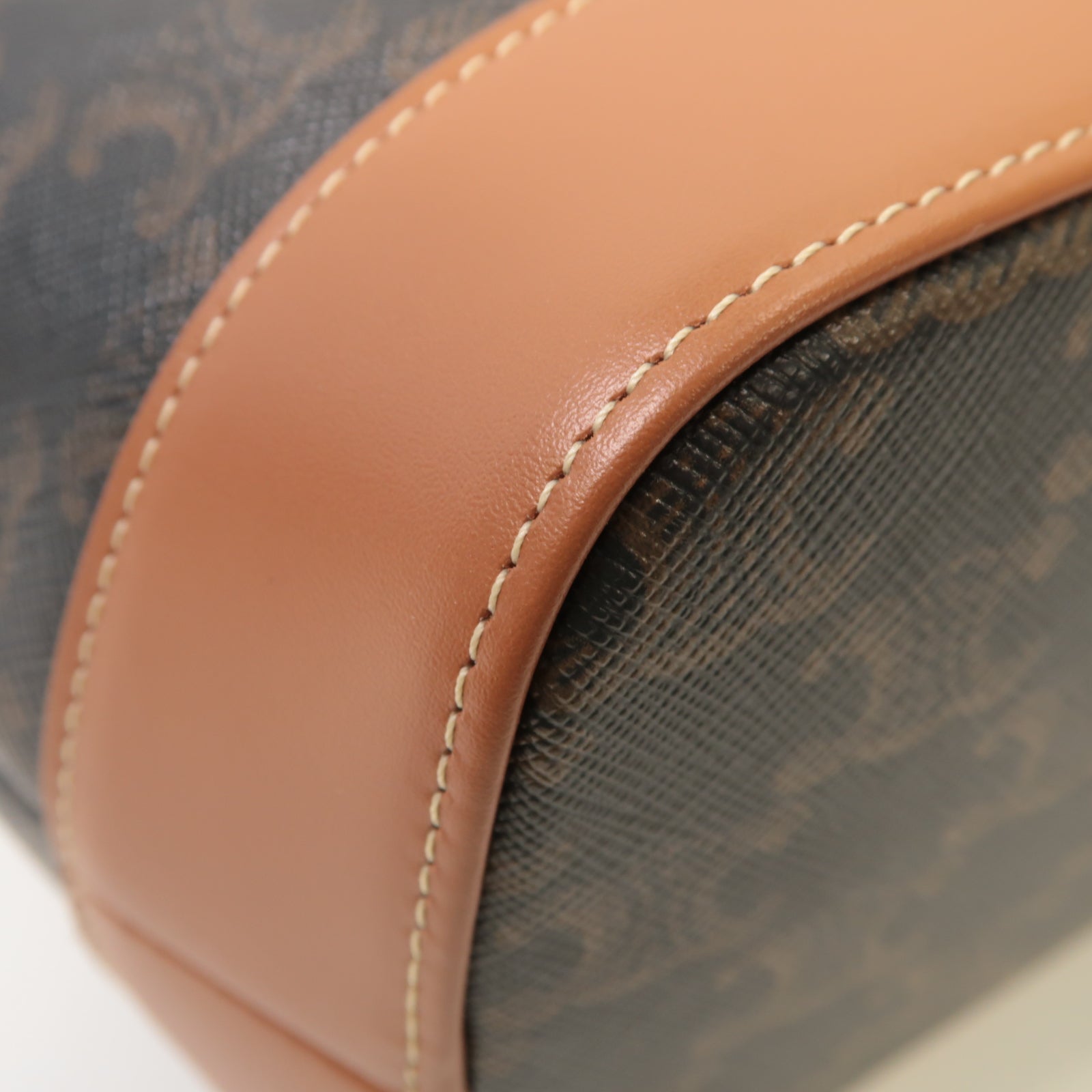 CELINE Triomphe帆布/牛皮皮革Small Cabas Bag金扣肩背袋啡色