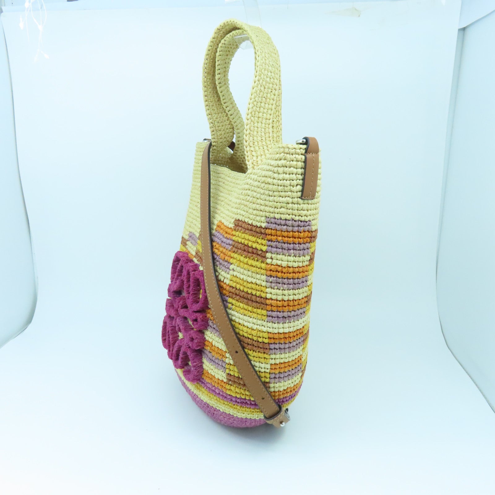 LOEWE 酒椰/牛皮皮革Slit Rainbow Mini Bag銀扣手挽肩背兩用袋彩色
