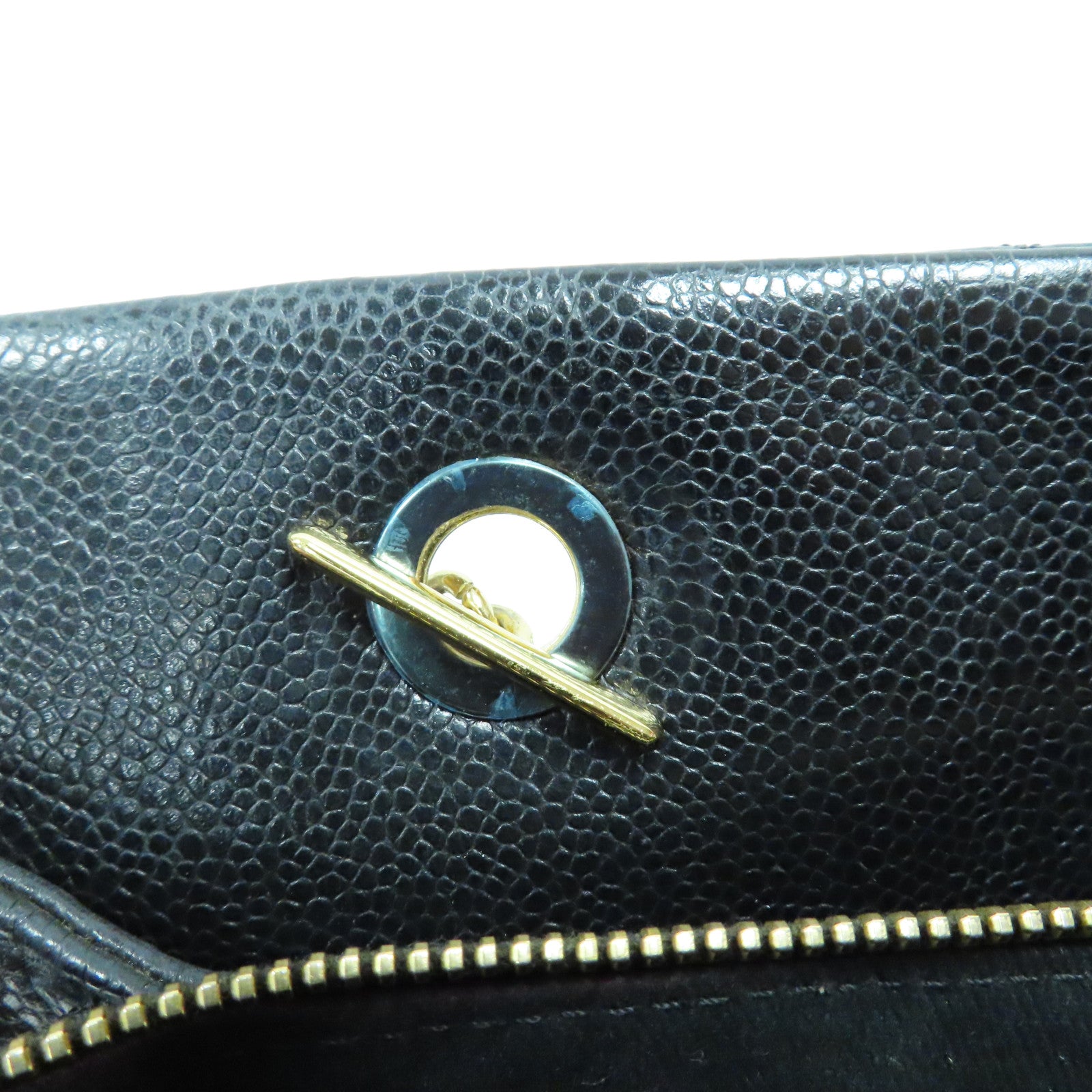 CHANEL 菱格Caviar皮革Tote Bag金扣鏈帶肩背袋黑色