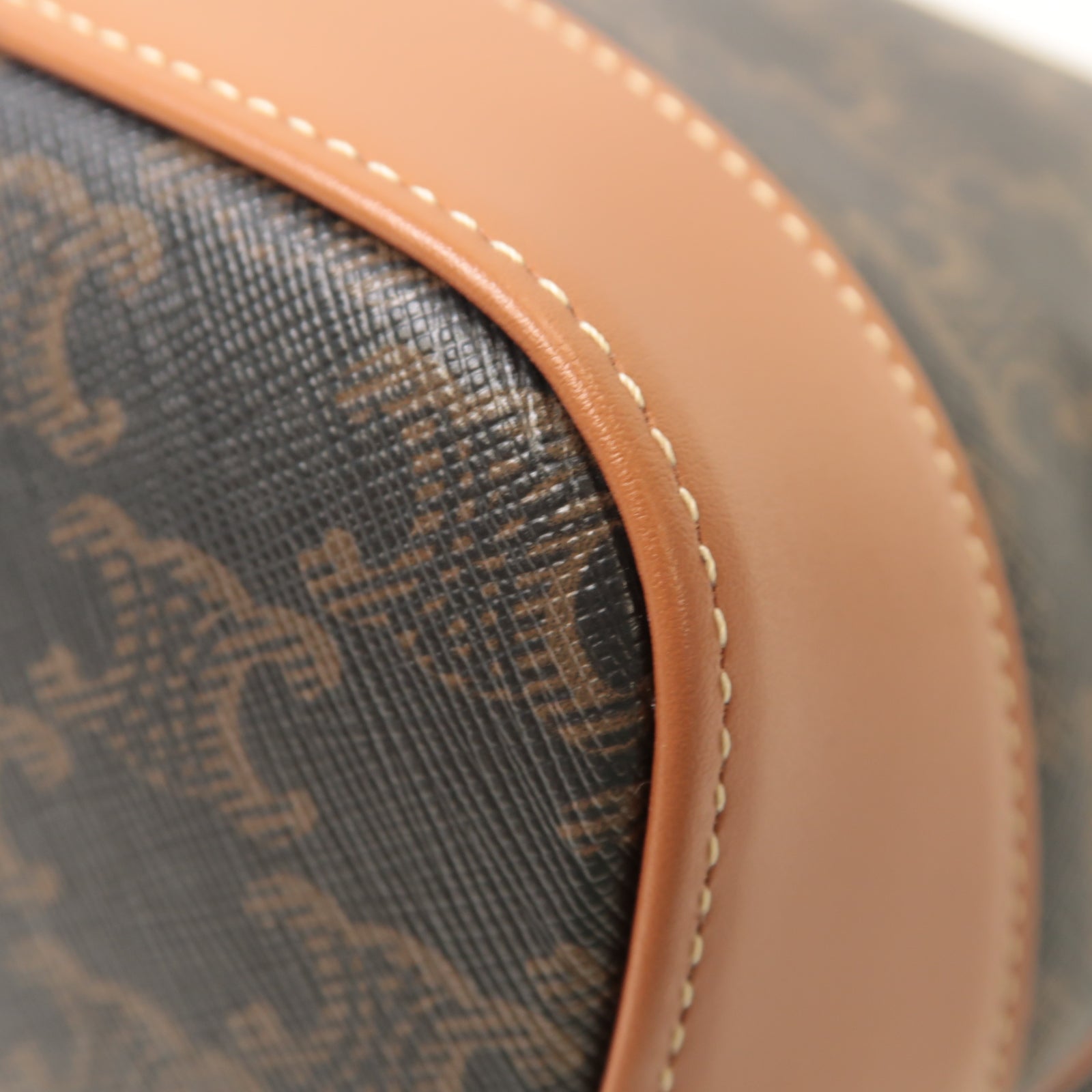 CELINE Triomphe帆布/牛皮皮革Small Cabas Bag金扣肩背袋啡色