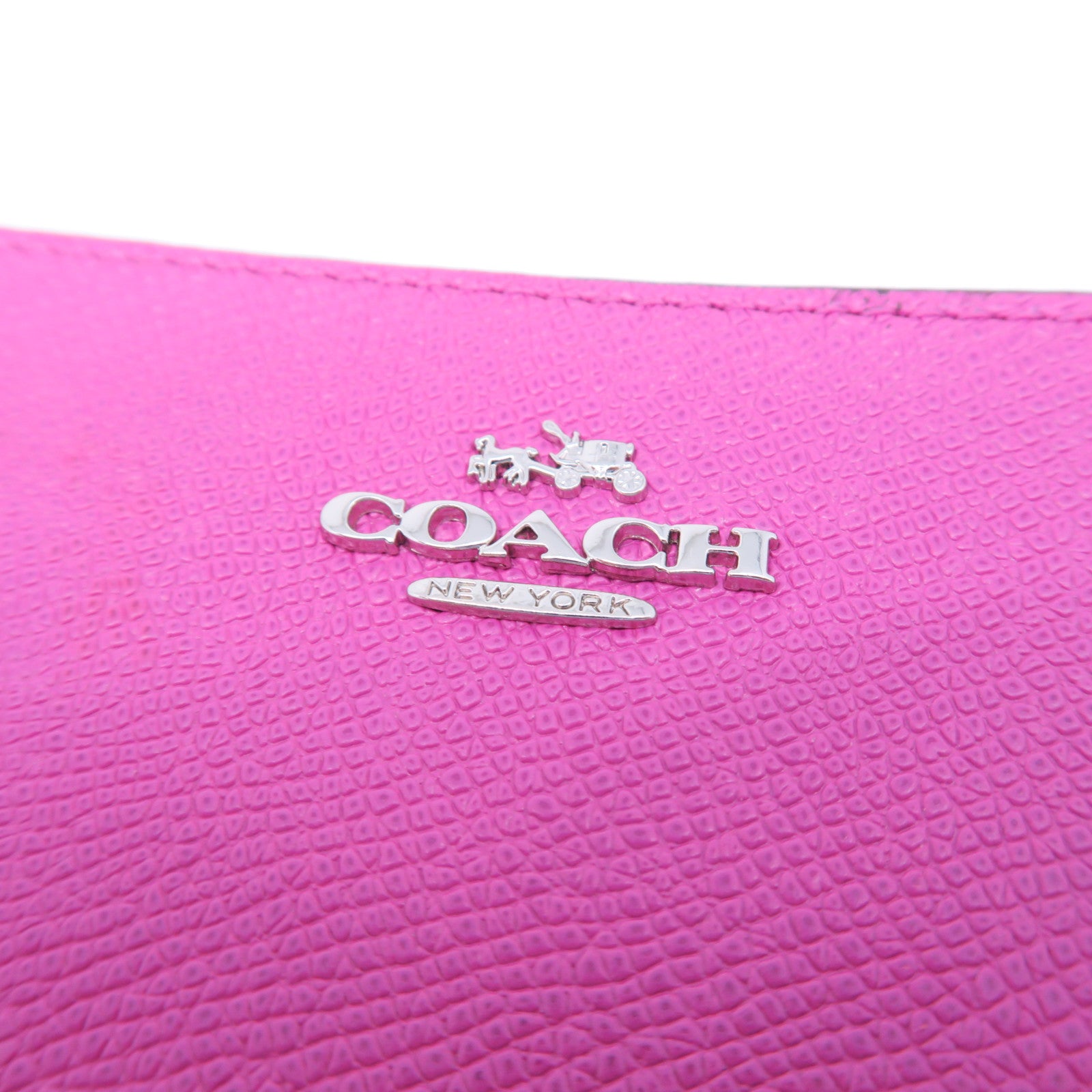COACH 牛皮皮革Pouch Wallet銀扣手拿包粉紅色