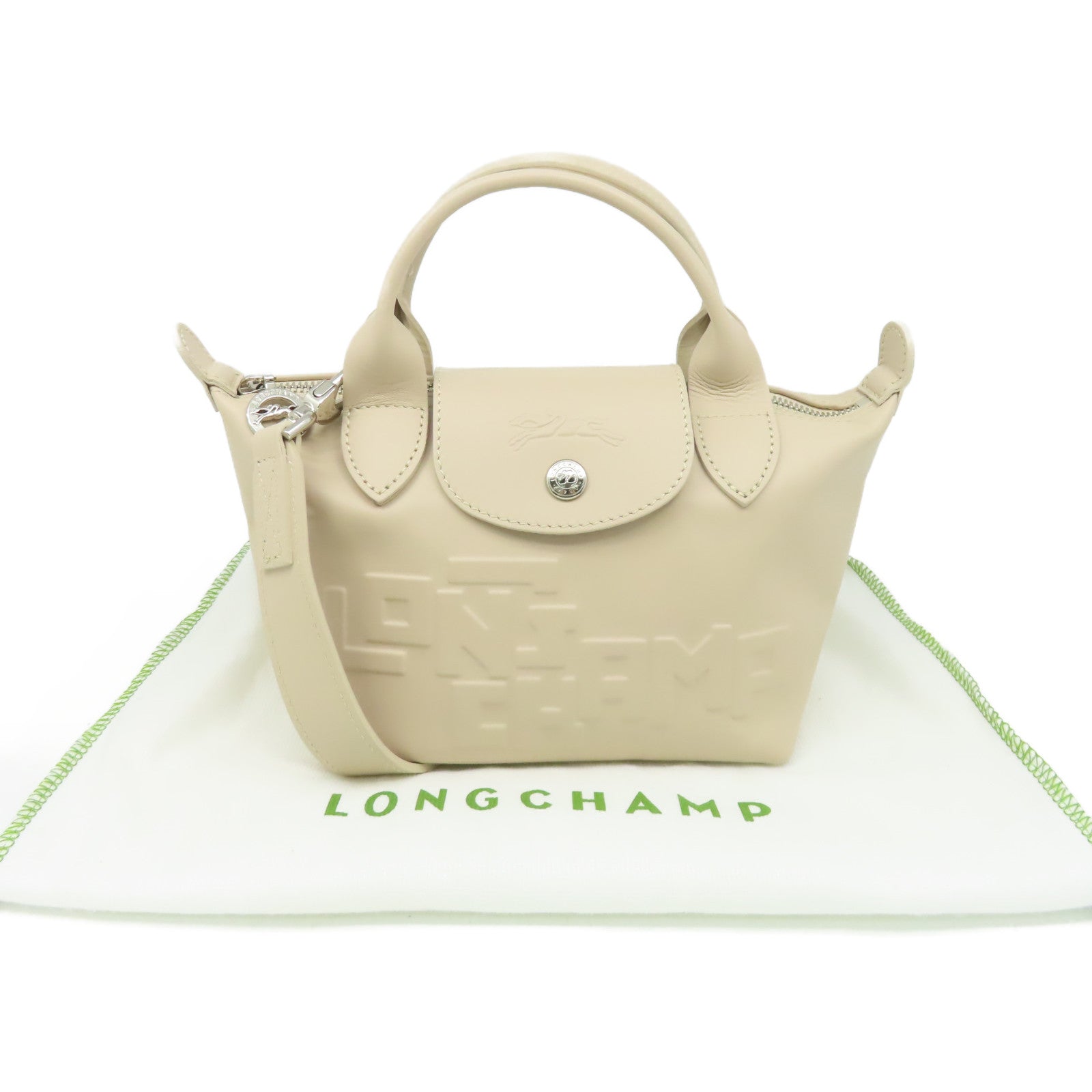 Longchamp 牛皮皮革2Way Shoulder Bag手挽肩背兩用袋杏色