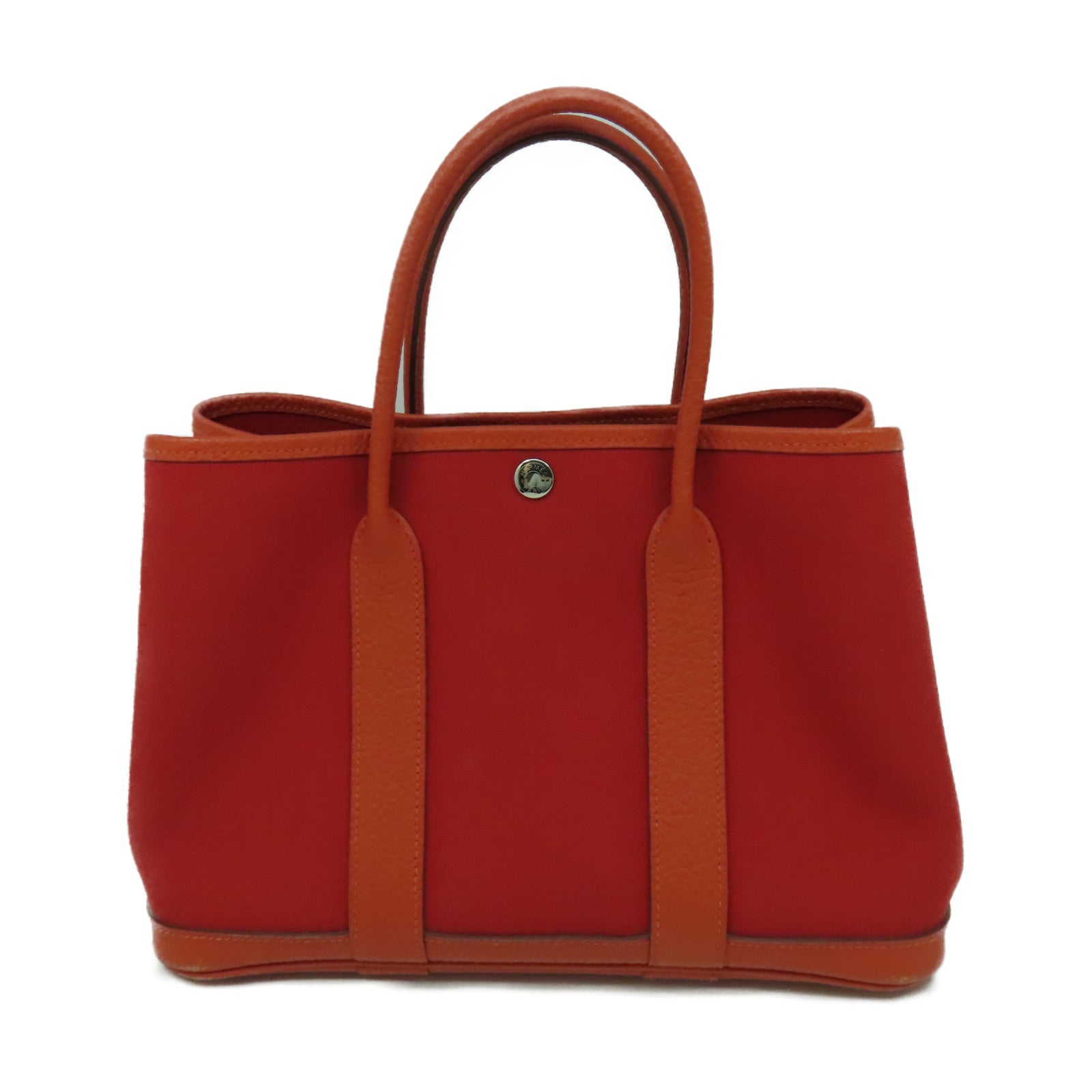 HERMES 帆布Garden Party TPM銀扣手挽袋紅色/橙色