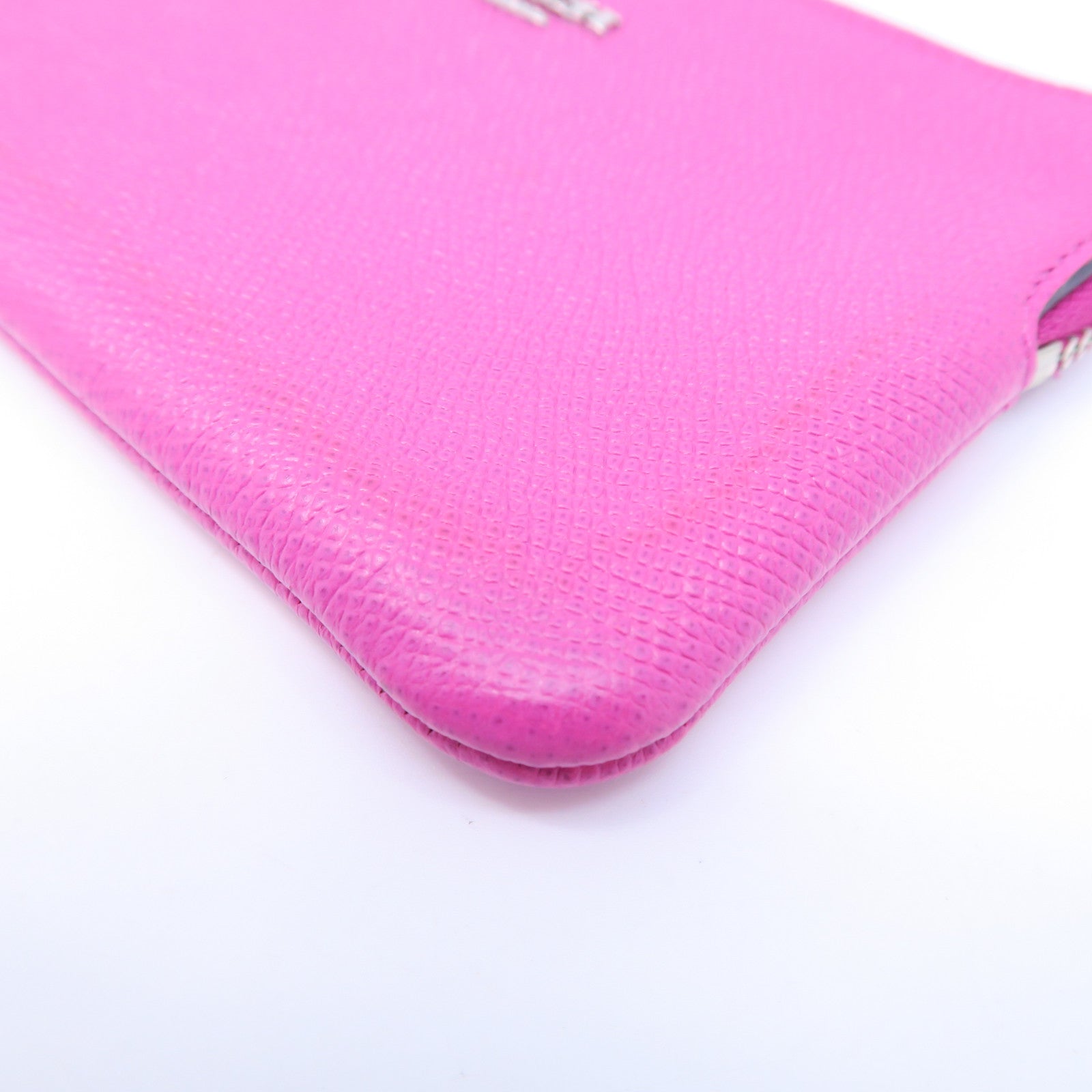 COACH 牛皮皮革Pouch Wallet銀扣手拿包粉紅色