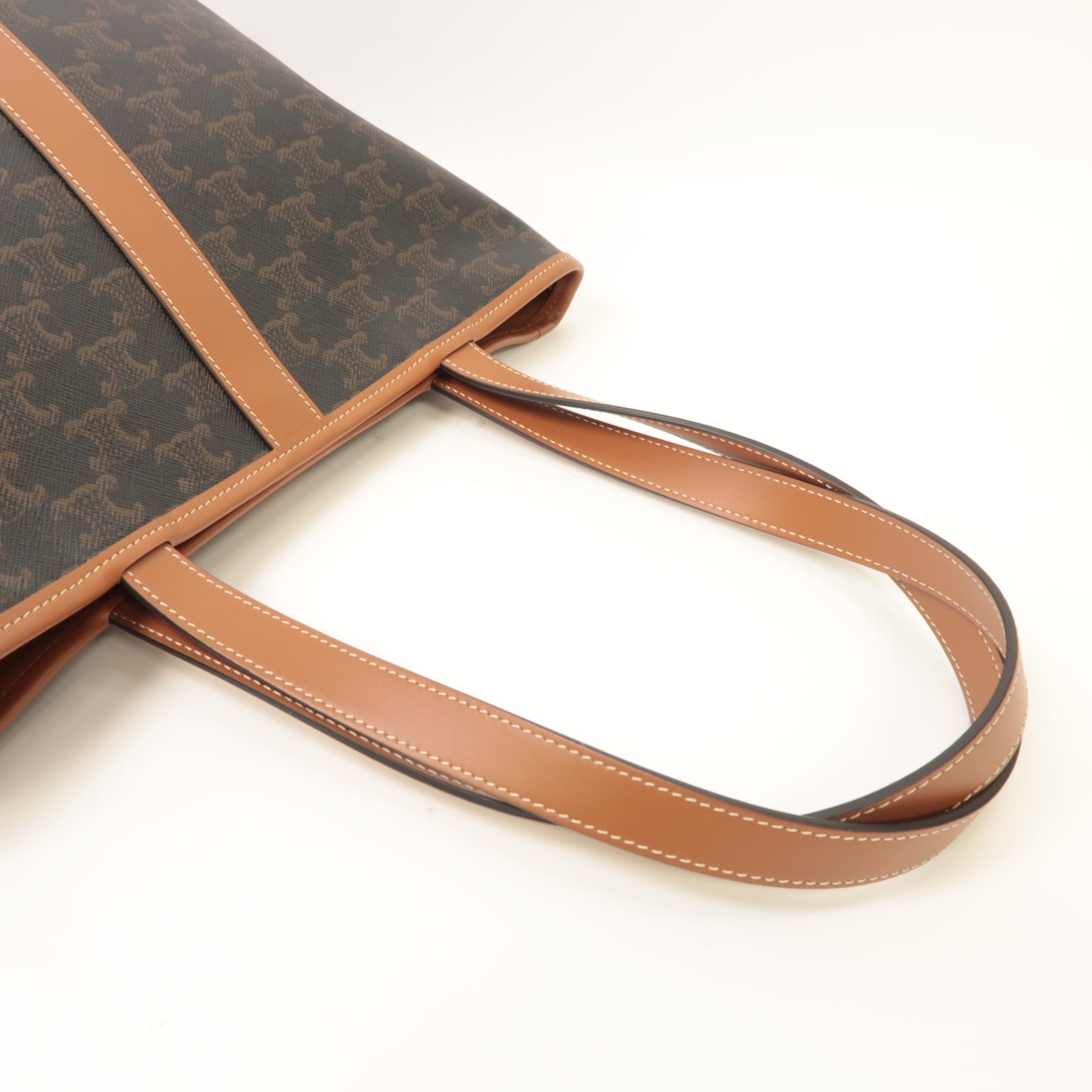 CELINE Triomphe帆布/牛皮皮革Small Cabas Bag金扣肩背袋啡色