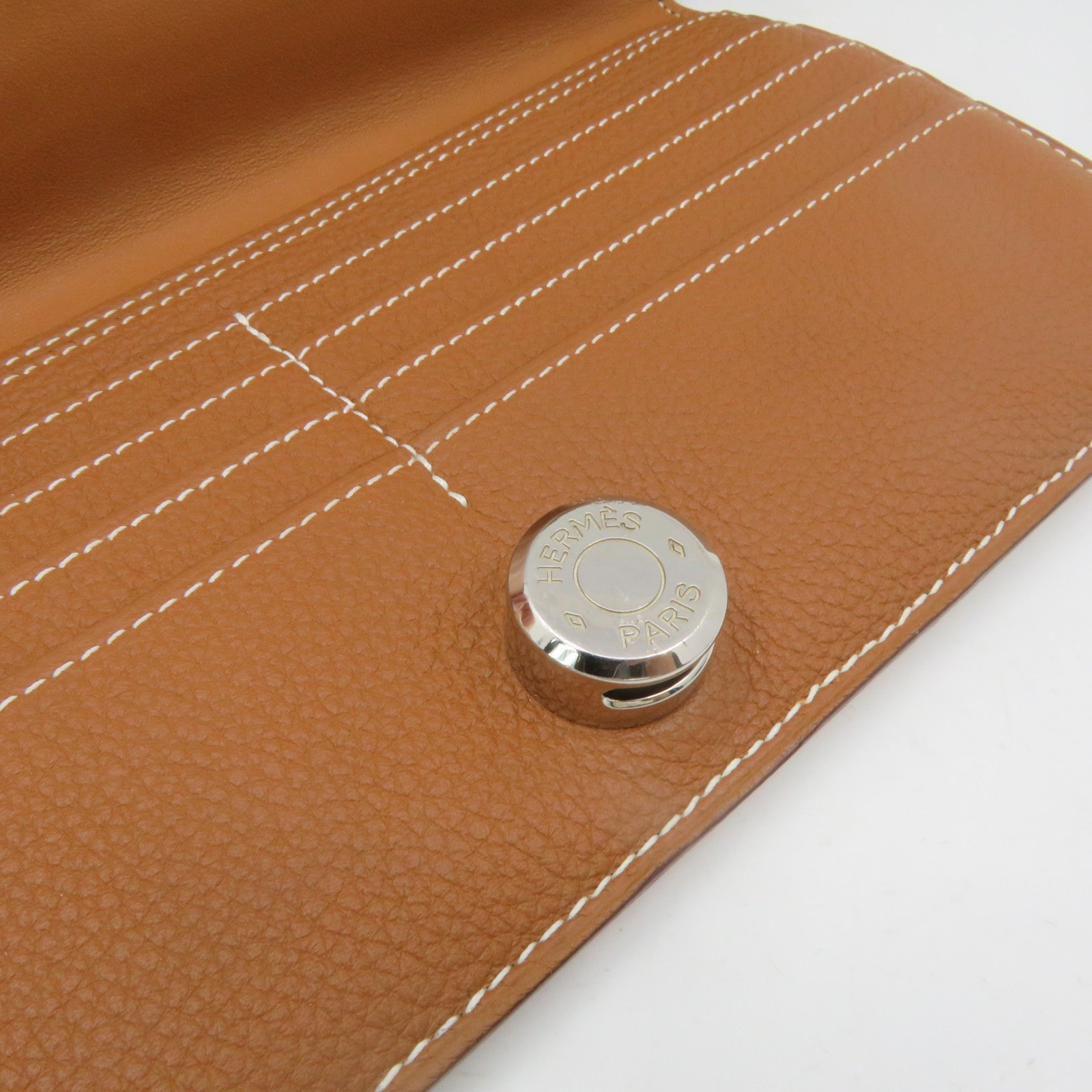 HERMES Togo皮革Dogon GM Long wallet銀扣長錢包Gold啡色