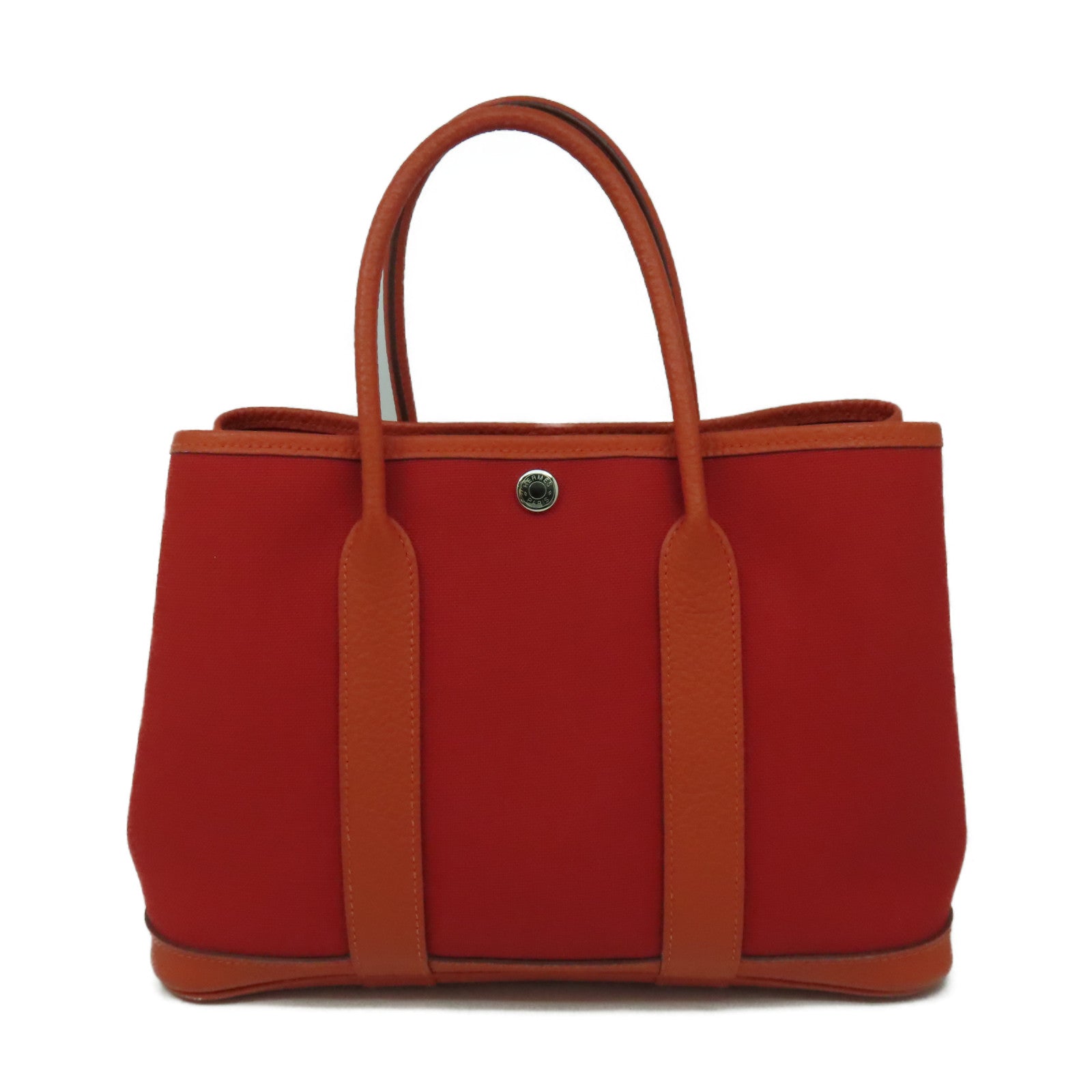 HERMES 帆布Garden Party TPM銀扣手挽袋紅色/橙色