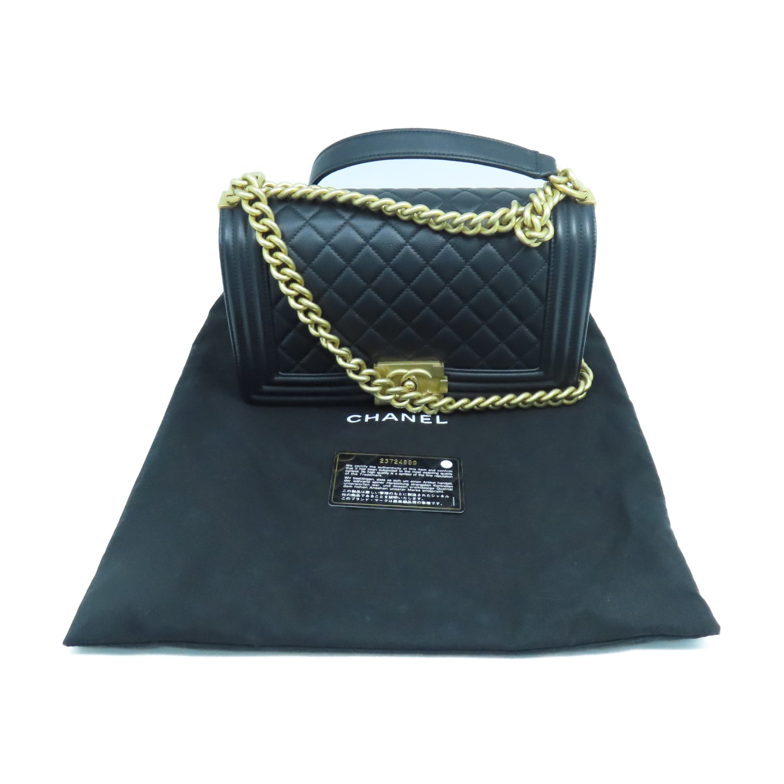 CHANEL 菱格牛皮皮革Boy Chanel金扣鏈帶肩背袋黑色