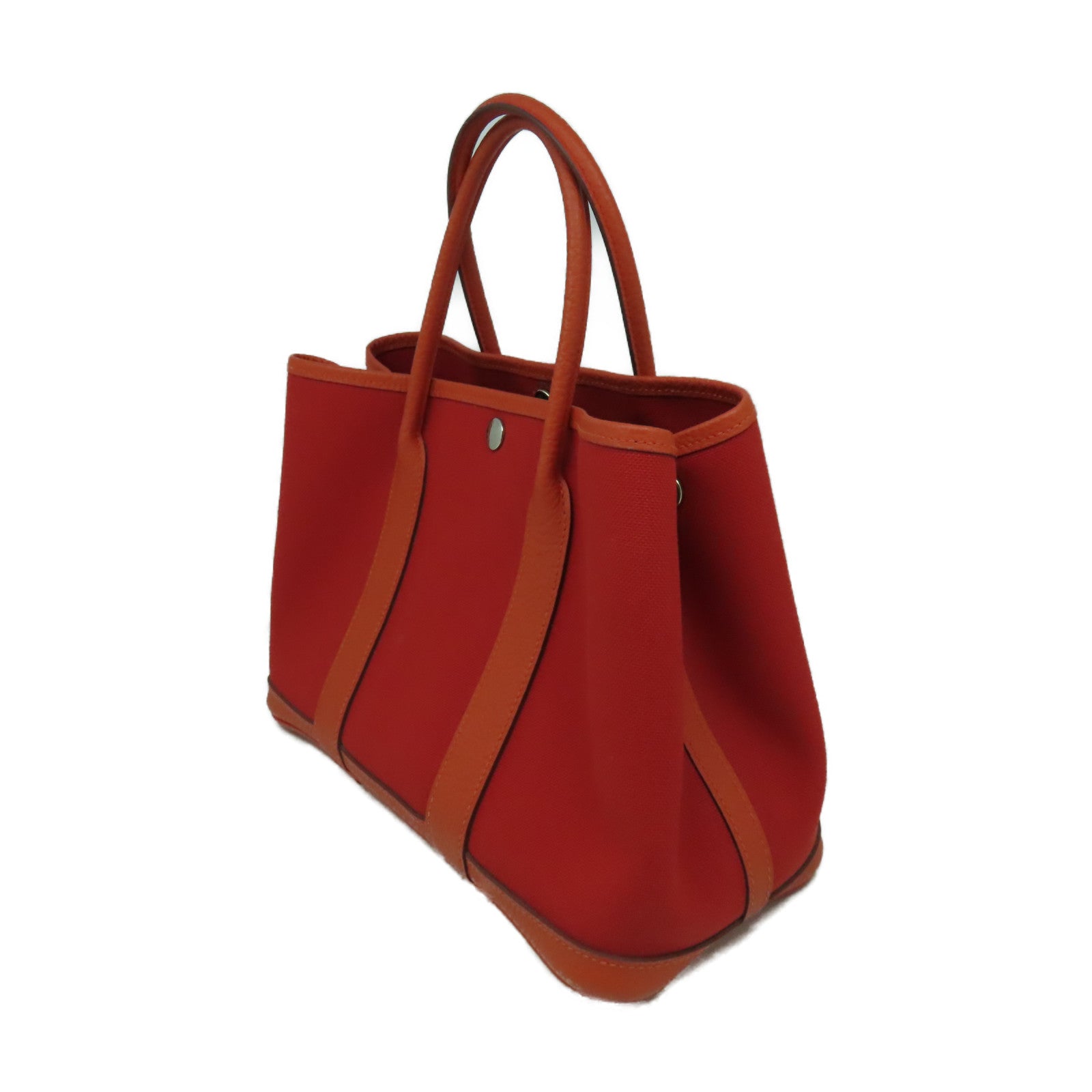 HERMES 帆布Garden Party TPM銀扣手挽袋紅色/橙色