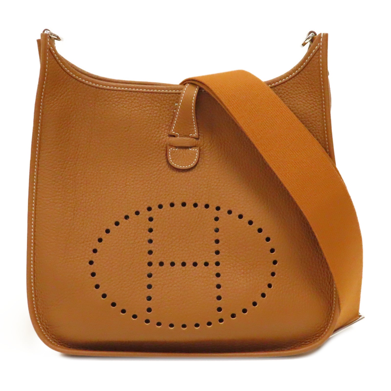HERMES Togo皮革Evelyne PM銀扣肩背袋Gold經典駝色