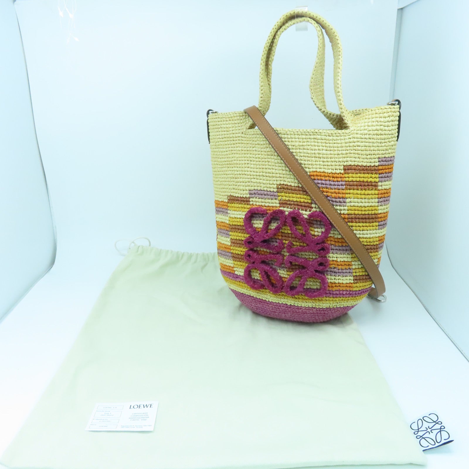 LOEWE 酒椰/牛皮皮革Slit Rainbow Mini Bag銀扣手挽肩背兩用袋彩色