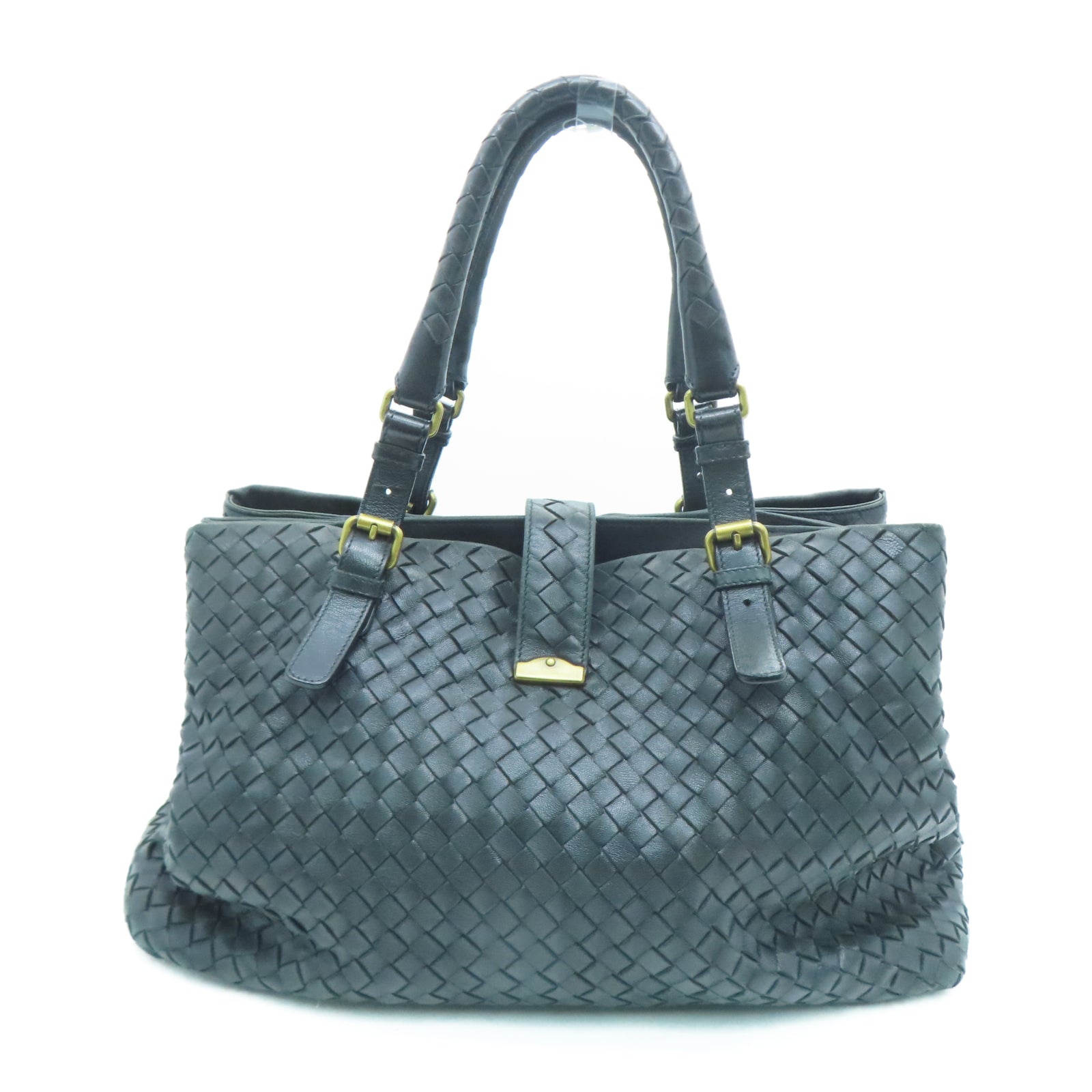 BOTTEGA VENETA 【激減優惠】羊皮皮革Tote Bag金扣手挽袋黑色