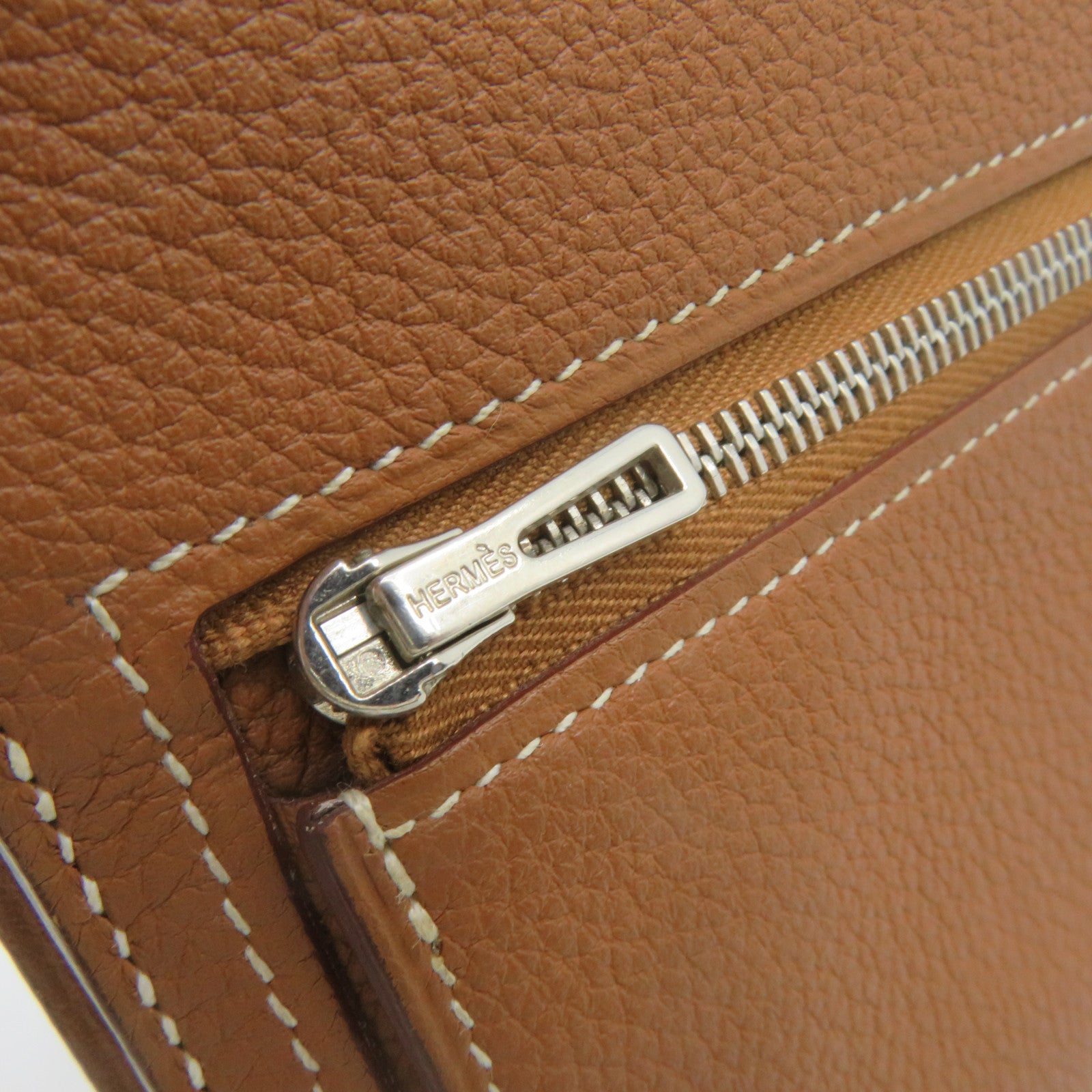 HERMES Togo皮革Dogon GM Long wallet銀扣長錢包Gold啡色