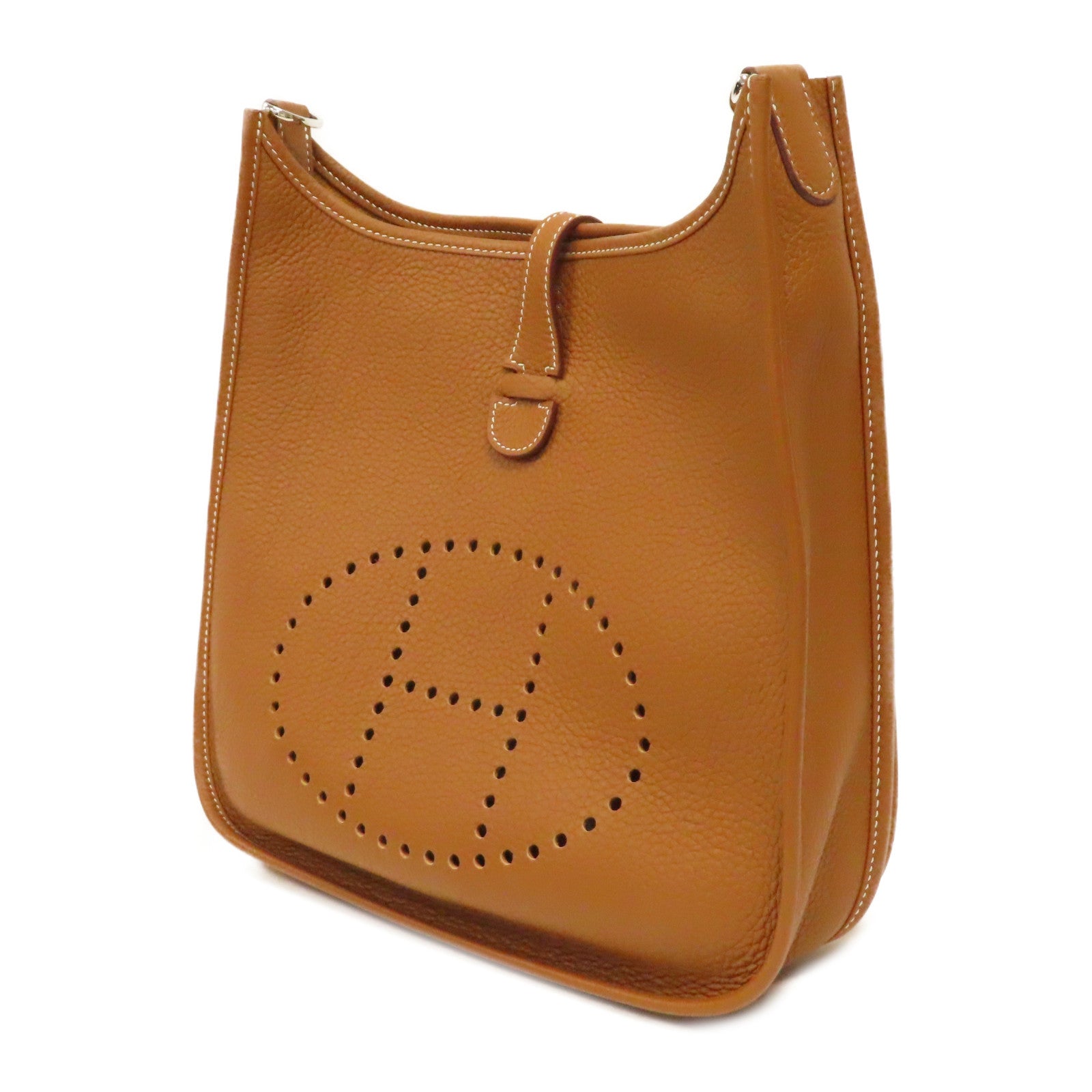 HERMES Togo皮革Evelyne PM銀扣肩背袋Gold經典駝色