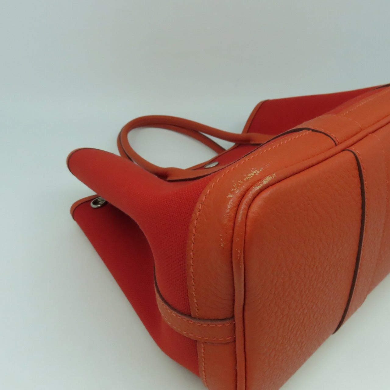HERMES 帆布Garden Party TPM銀扣手挽袋紅色/橙色