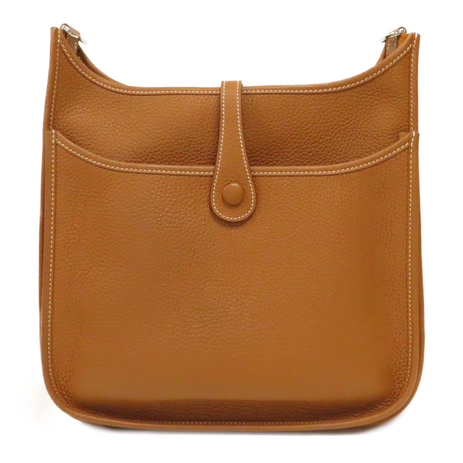 HERMES Togo皮革Evelyne PM銀扣肩背袋Gold經典駝色