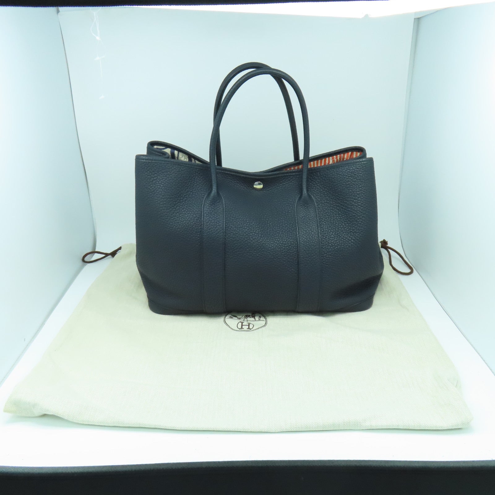 HERMES Negonda皮革GardenParty PM銀扣手挽袋黑色