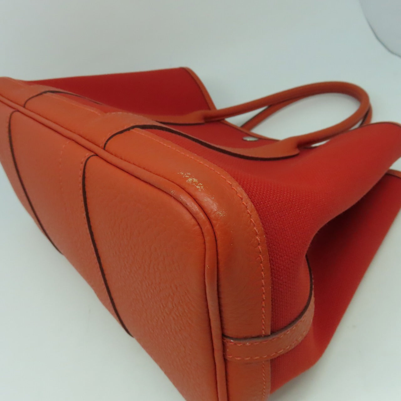 HERMES 帆布Garden Party TPM銀扣手挽袋紅色/橙色