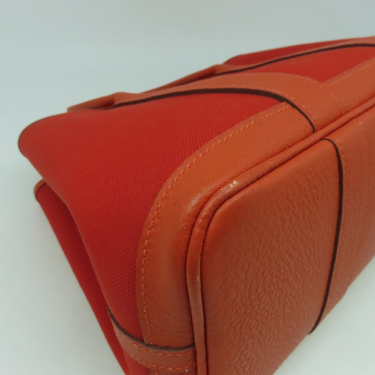 HERMES 帆布Garden Party TPM銀扣手挽袋紅色/橙色