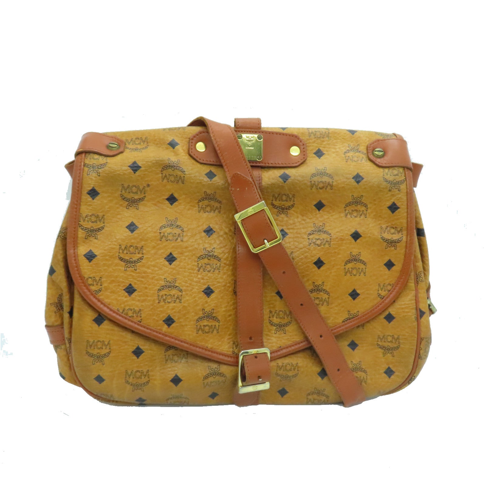 MCM 牛皮皮革Shoulder Bag肩背袋金扣啡色