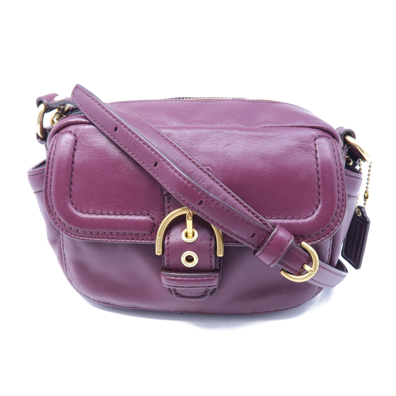 COACH 牛皮皮革Campbell Camera Bag金扣肩背袋酒紅色
