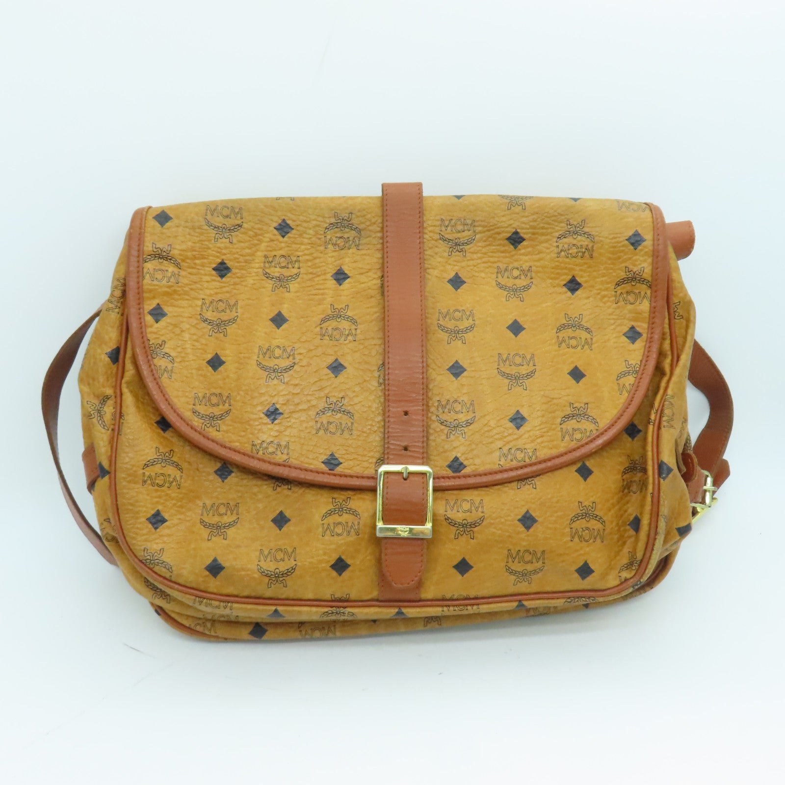 MCM 牛皮皮革Shoulder Bag肩背袋金扣啡色