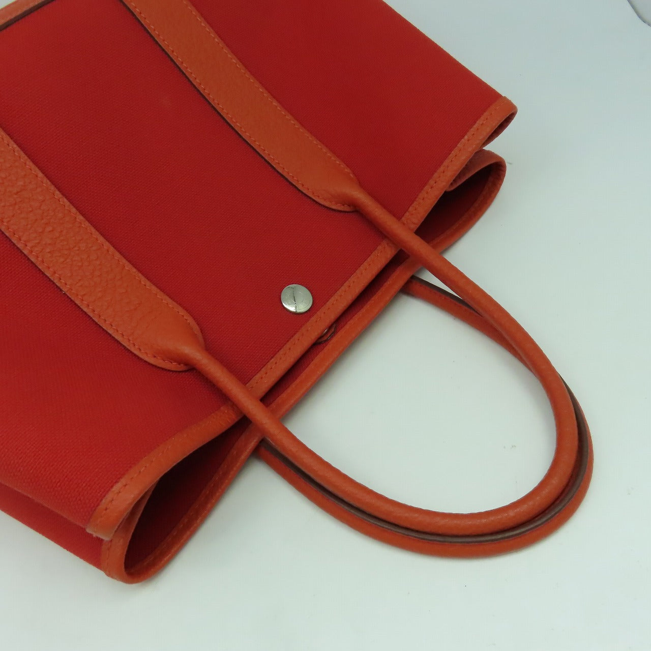HERMES 帆布Garden Party TPM銀扣手挽袋紅色/橙色
