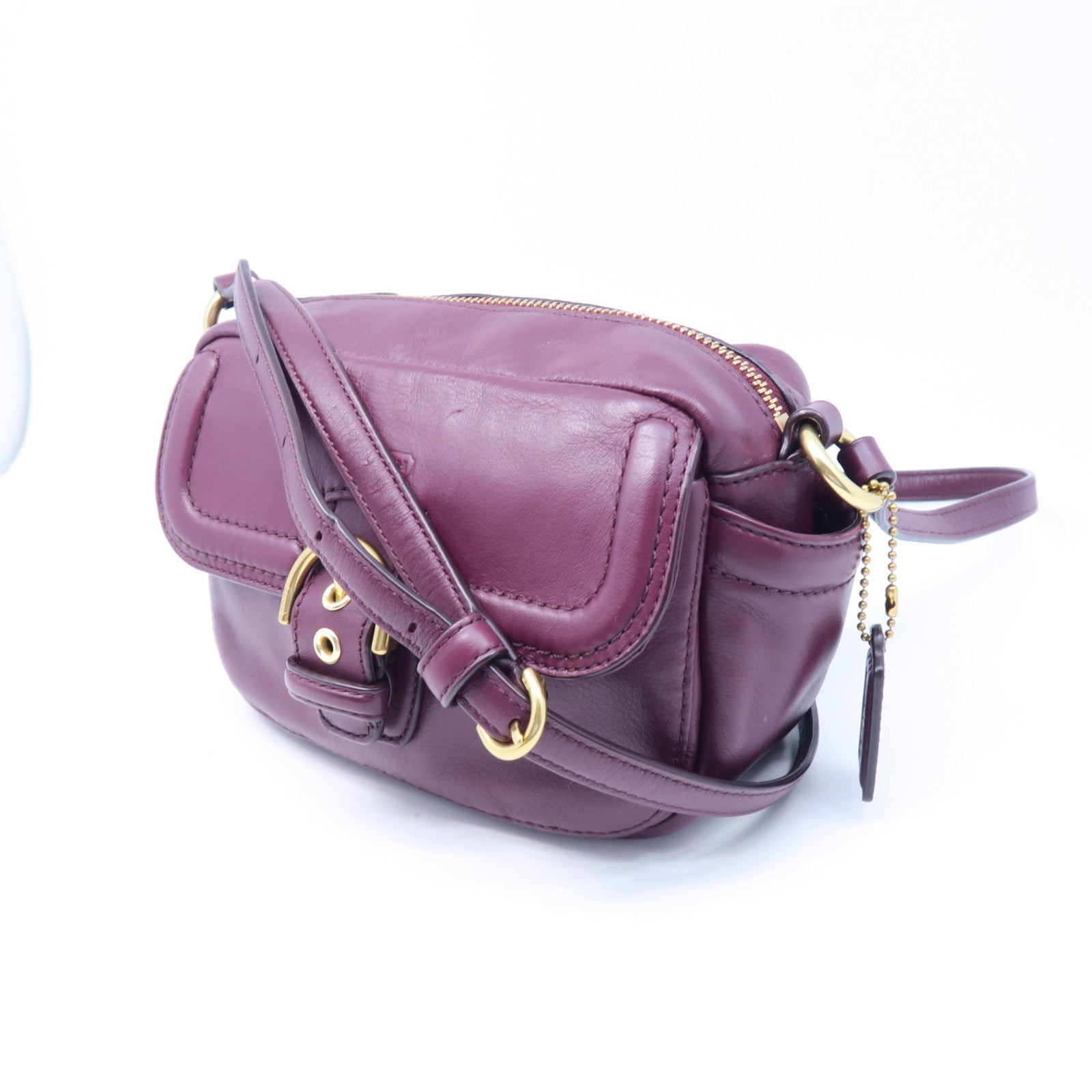 COACH 牛皮皮革Campbell Camera Bag金扣肩背袋酒紅色