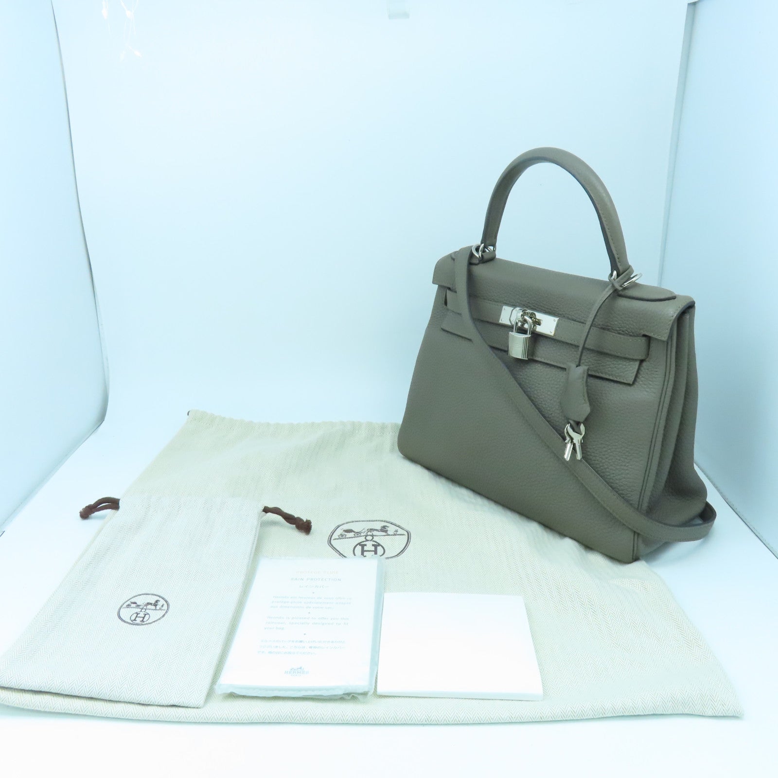 HERMES Togo皮革Kelly 28銀扣手挽肩背兩用袋錫灰色